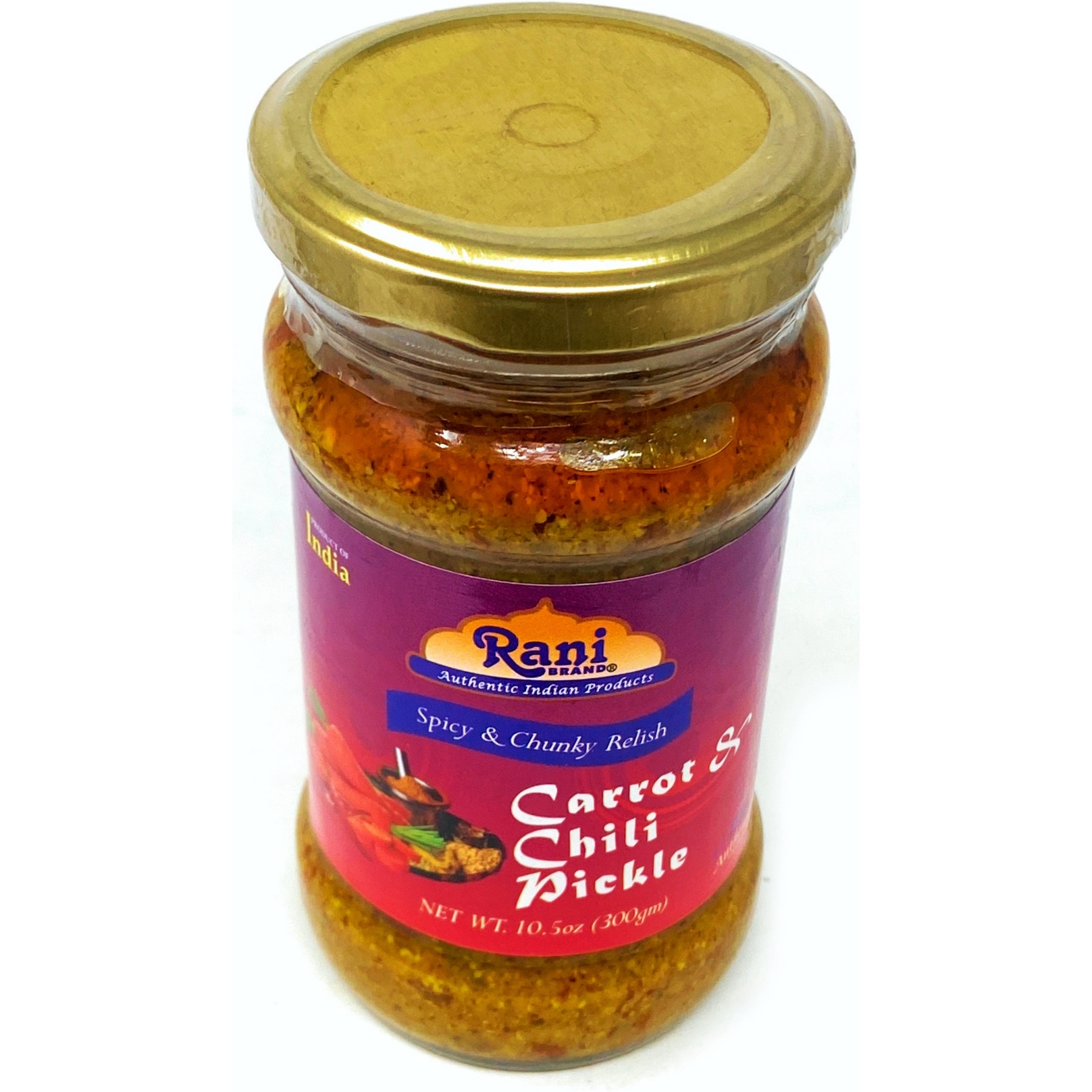 Rani Carrot & Chilli Pickle (Achar, Spicy Indian Relish) 10.5oz (300g) ~ Glass Jar, All Natural | Vegan | Gluten Free | NON-GMO | No Colors | Popular Indian Condiment, Indian Origin