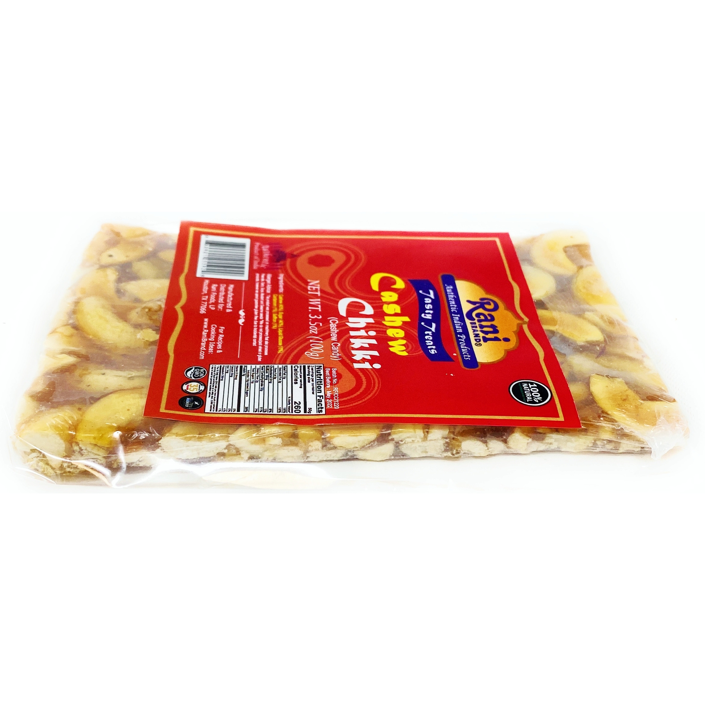 Rani Cashew Chikki (Brittle Candy) 3.5oz (100g) x Pack of 2 ~ All Natural | Vegan | No colors | Gluten Friendly | Indian Origin