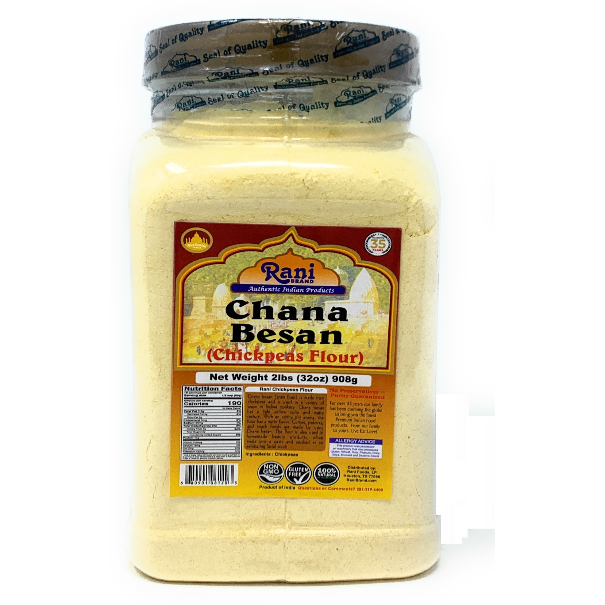 Rani Chana Besan - Chickpeas Flour, Gram (Pet Jar) 2lb (32oz) ~ All Natural | Vegan | Gluten Free Ingredients | NON-GMO | Indian Origin