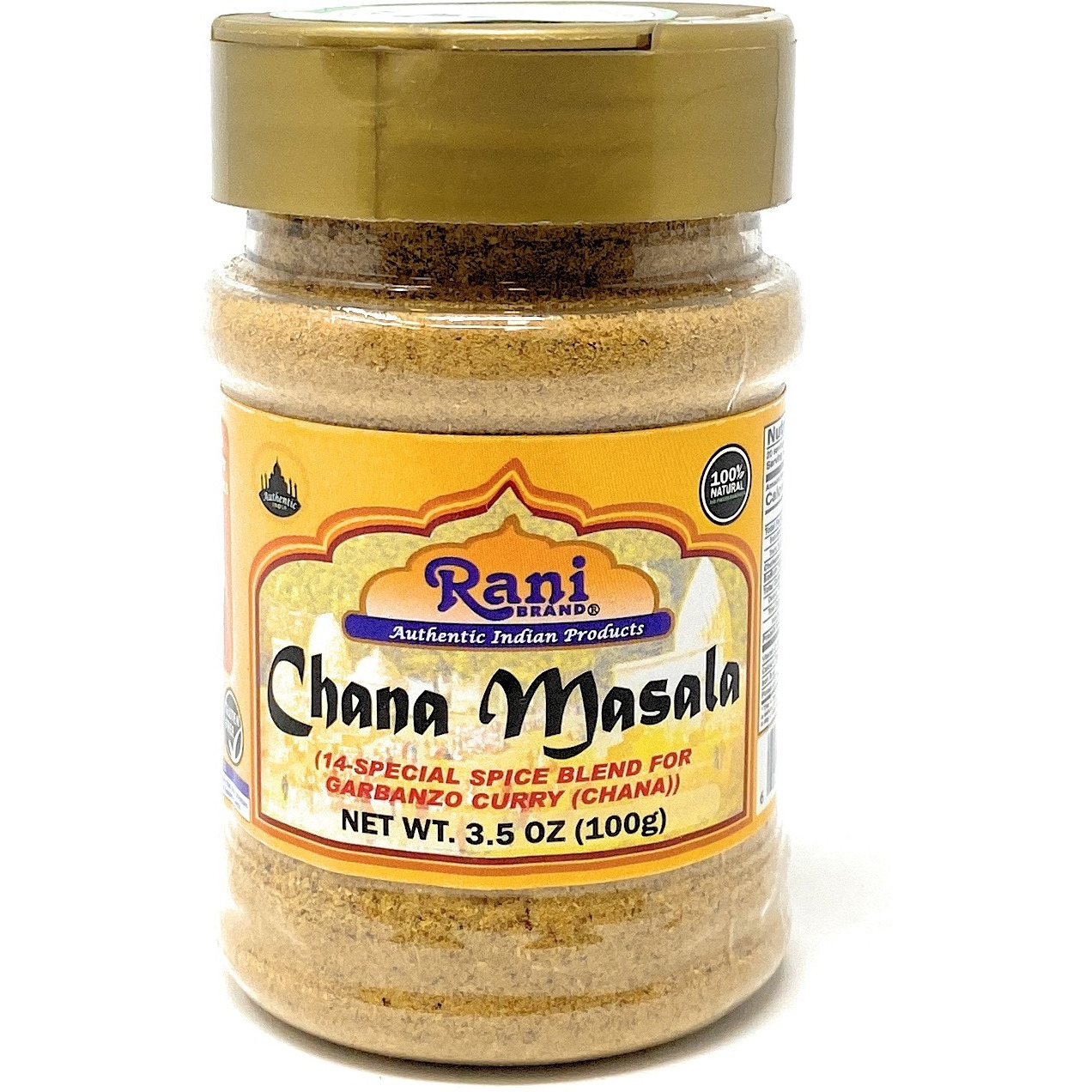 Rani Chana Masala (Garbanzo Curry 15-Spice Blend) 3.5oz (100g) PET Jar ~ All Natural | Vegan | No Colors | Gluten Friendly | NON-GMO | Indian Origin