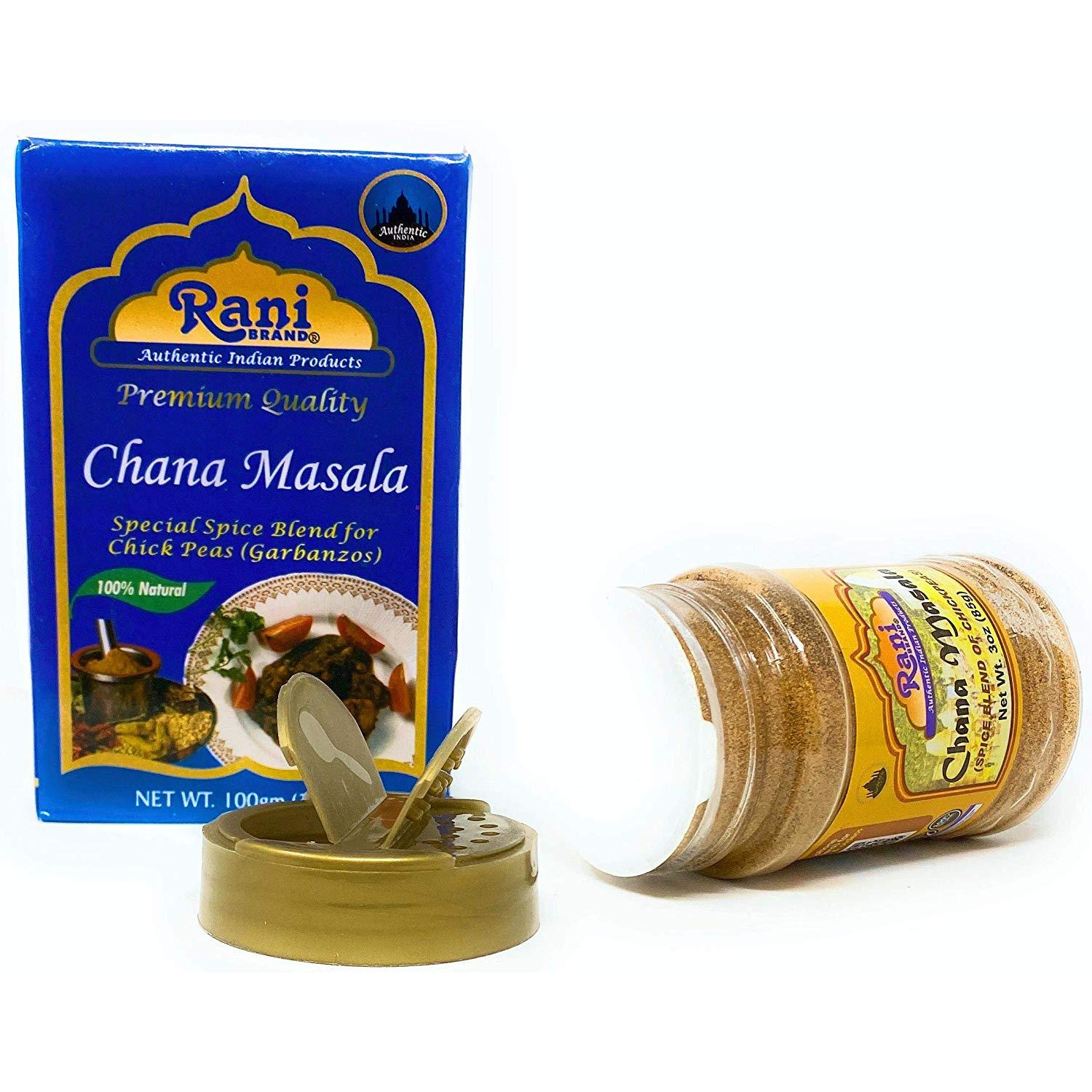 Rani Chana Masala (Garbanzo Curry 15-Spice Blend) 3.5oz (100g) PET Jar ~ All Natural | Vegan | No Colors | Gluten Friendly | NON-GMO | Indian Origin