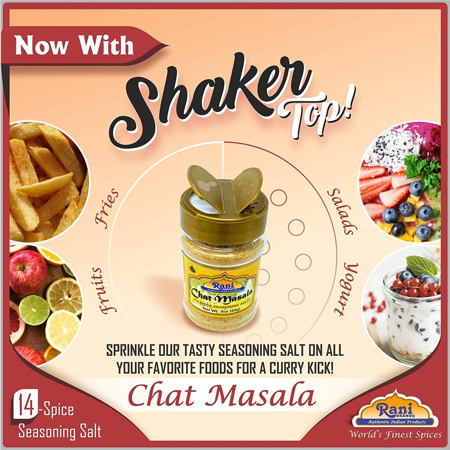 Rani Chat Masala (14-Spice Blend) Tangy Indian Seasoning 4.5oz (127.5g) ~ Gluten Free
