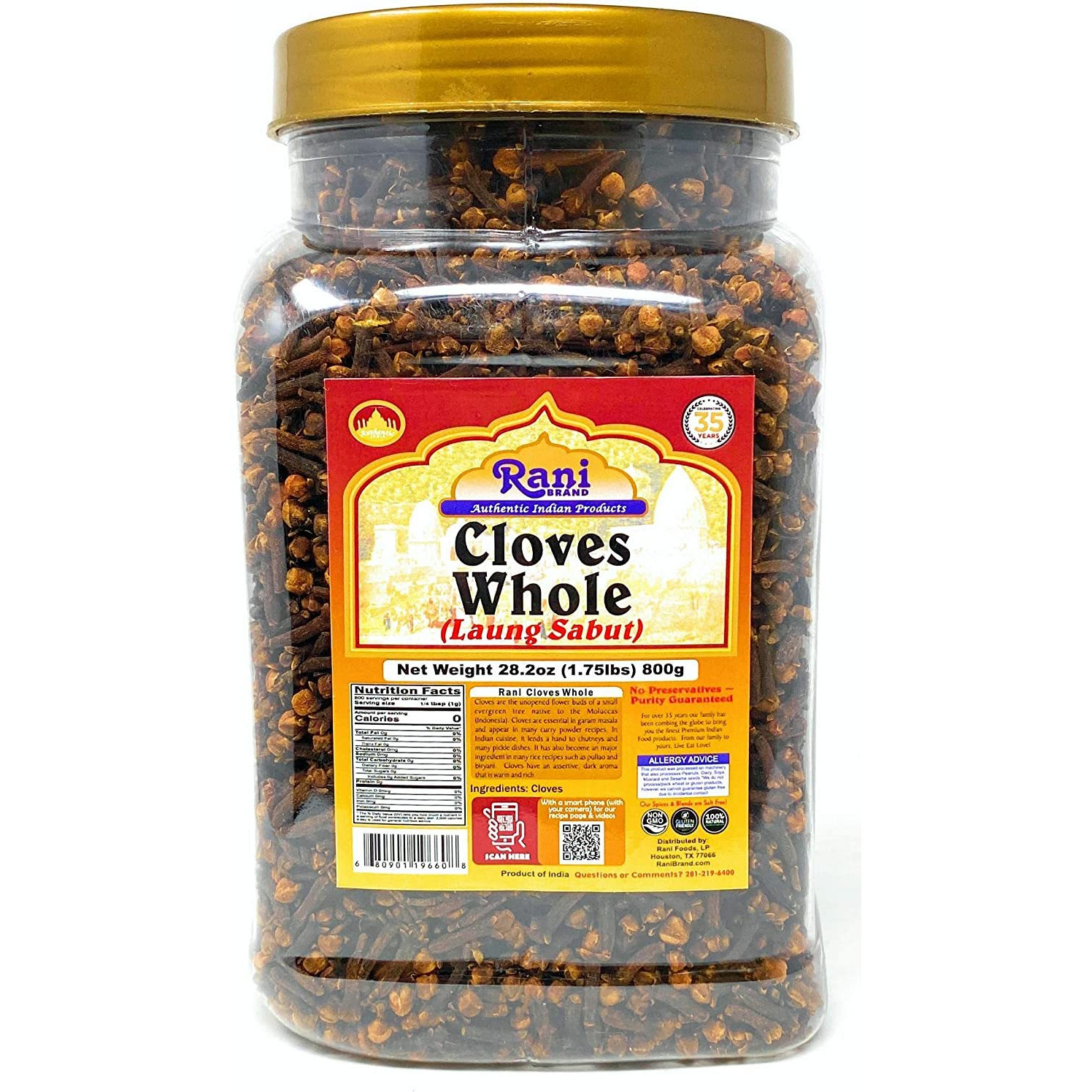 Rani Cloves Whole (Laung) 28oz (800g) Great for Food, Tea, Pomander Balls and Potpourri, Hand Selected, Spice ~ Bulk, PET Jar, All Natural | NON-GMO | Vegan | Gluten Friendly | Indian Origin