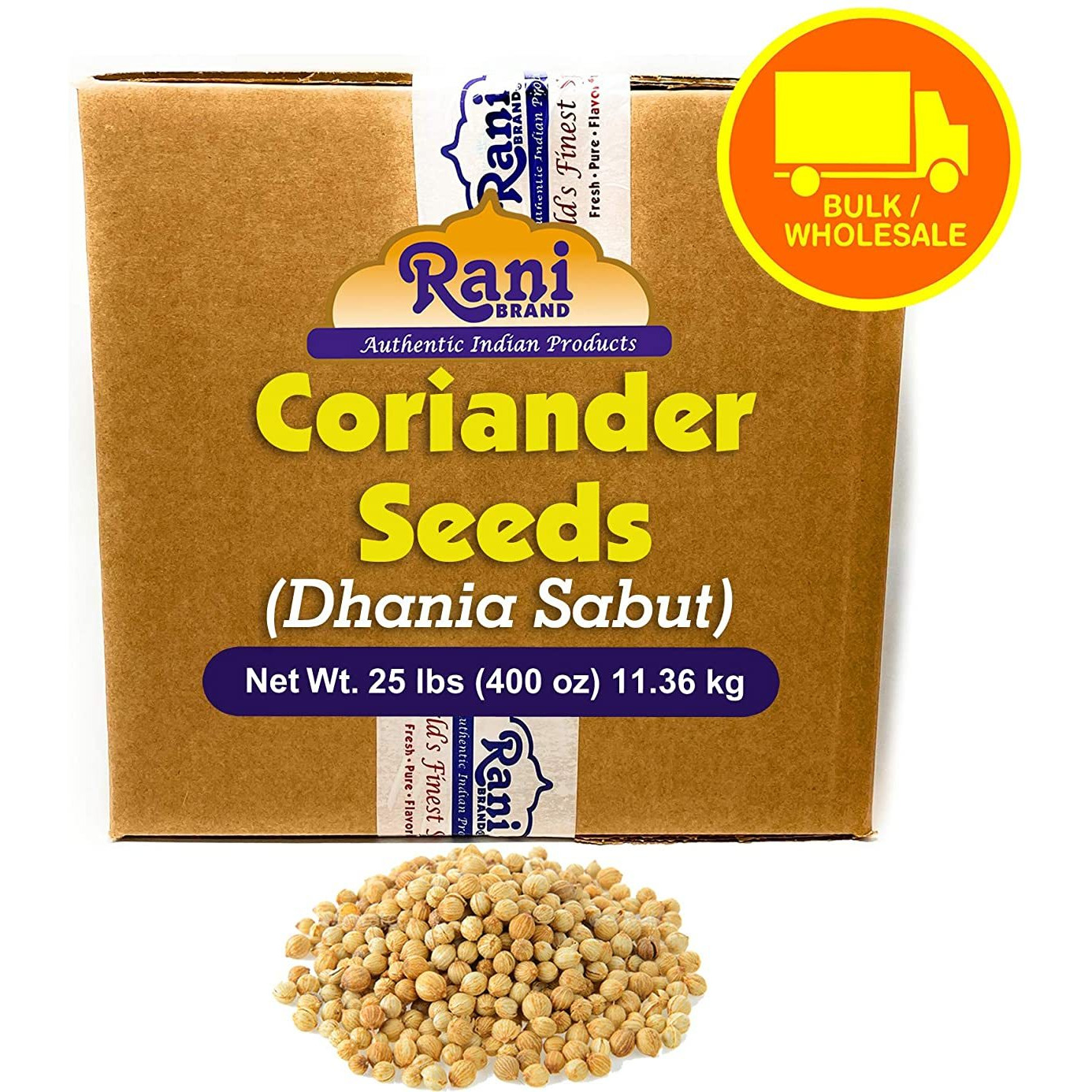 Rani Coriander (Dhania) Seeds Whole, Indian Spice 25 Pounds (400 Ounce) 11.36kg ~ Bulk Box ~ All Natural ~ Gluten Friendly | NON-GMO | Vegan | Indian Origin