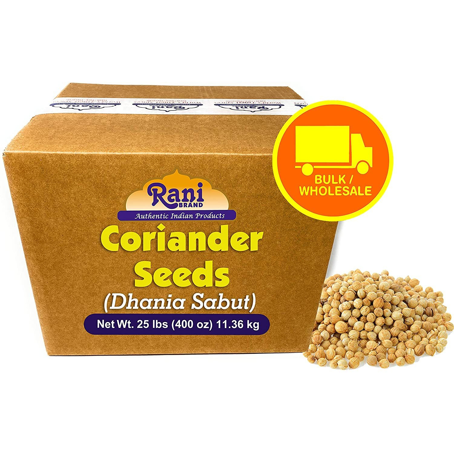 Rani Coriander (Dhania) Seeds Whole, Indian Spice 25 Pounds (400 Ounce) 11.36kg ~ Bulk Box ~ All Natural ~ Gluten Friendly | NON-GMO | Vegan | Indian Origin