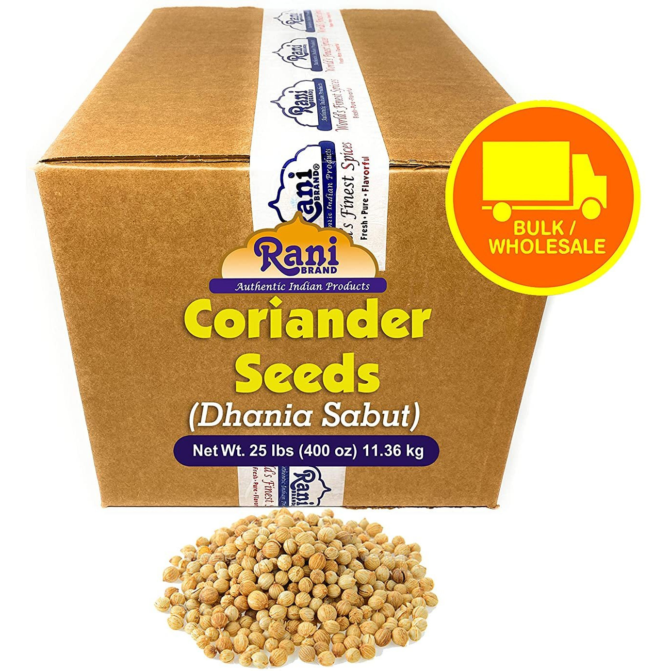 Rani Coriander (Dhania) Seeds Whole, Indian Spice 25 Pounds (400 Ounce) 11.36kg ~ Bulk Box ~ All Natural ~ Gluten Friendly | NON-GMO | Vegan | Indian Origin