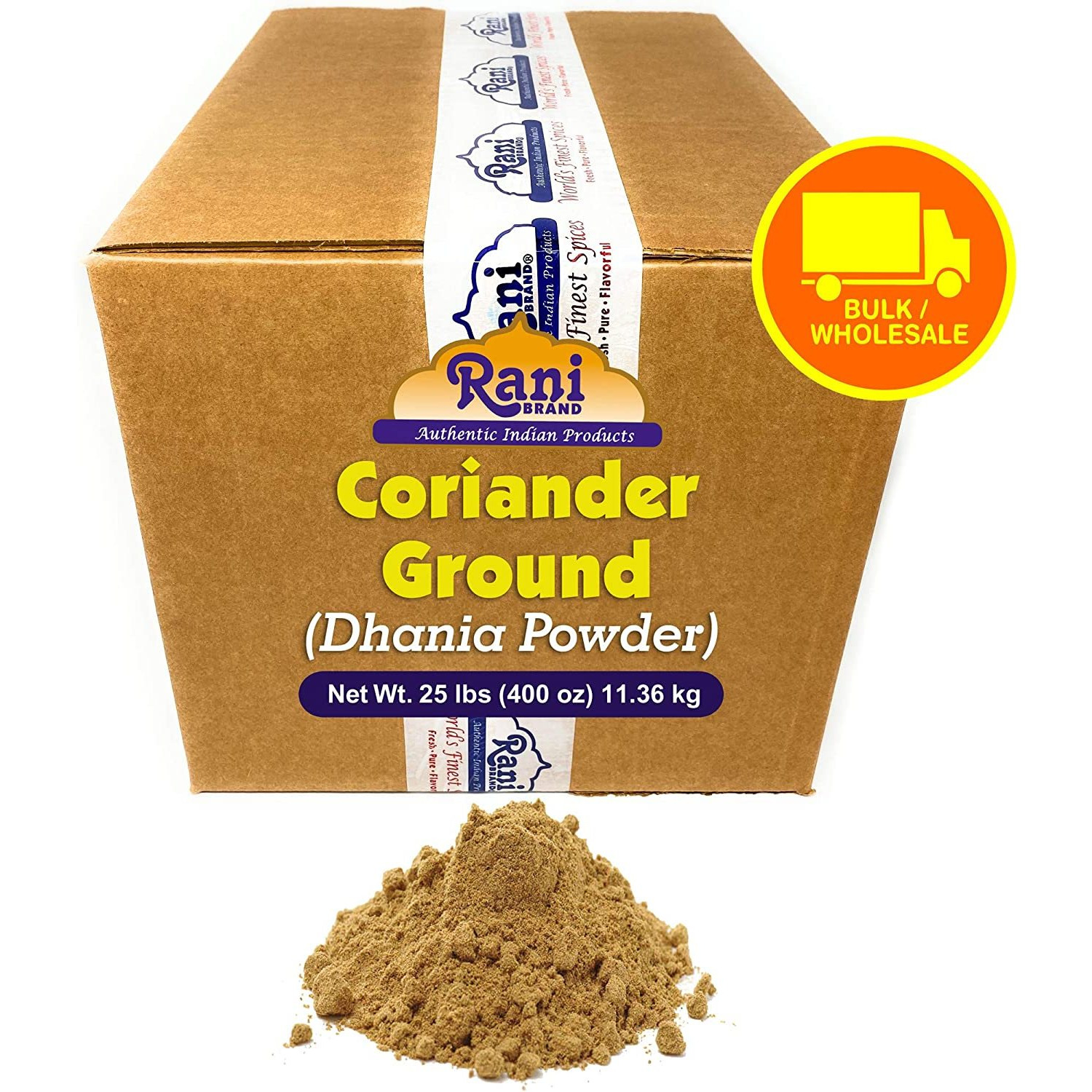 Rani Coriander Ground Powder (Indian Dhania) Spice 25-Pound (400 Ounce) 11.36kg ~ Bulk Box ~ All Natural, Salt-Free | Vegan | No Colors | Gluten Friendly | NON-GMO | Indian Origin