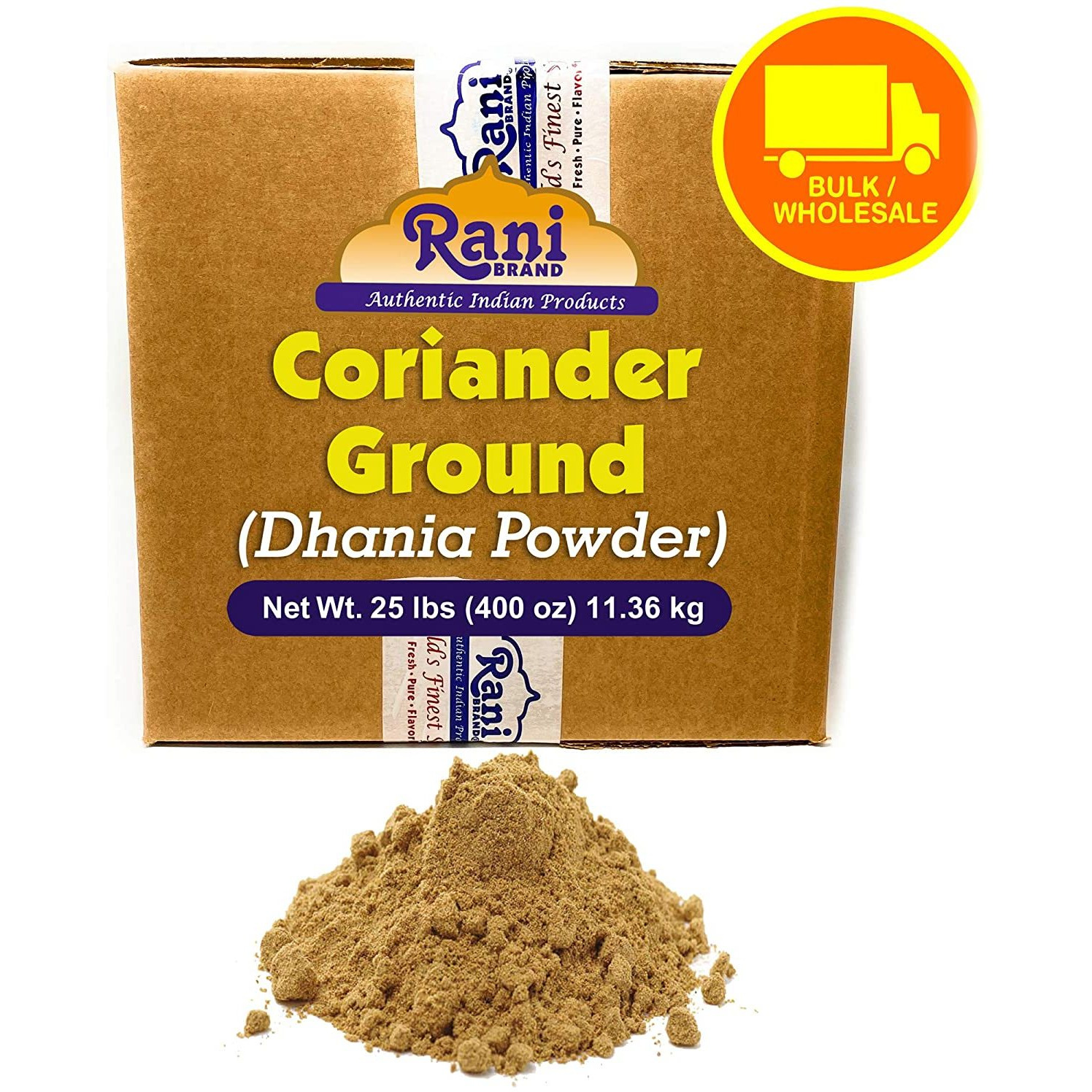Rani Coriander Ground Powder (Indian Dhania) Spice 25-Pound (400 Ounce) 11.36kg ~ Bulk Box ~ All Natural, Salt-Free | Vegan | No Colors | Gluten Friendly | NON-GMO | Indian Origin