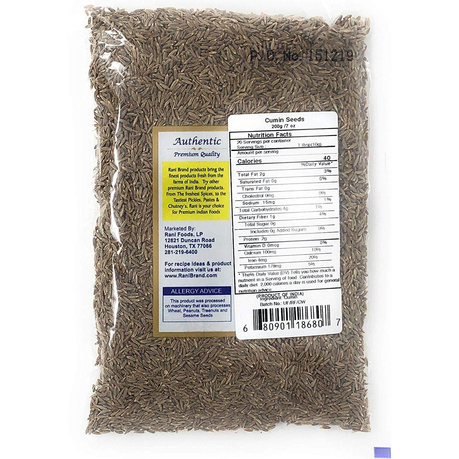 Rani Cumin Seeds Whole (Jeera) Spice 7oz (200g) ~ All Natural | Gluten Friendly | NON-GMO | Vegan | Indian Origin