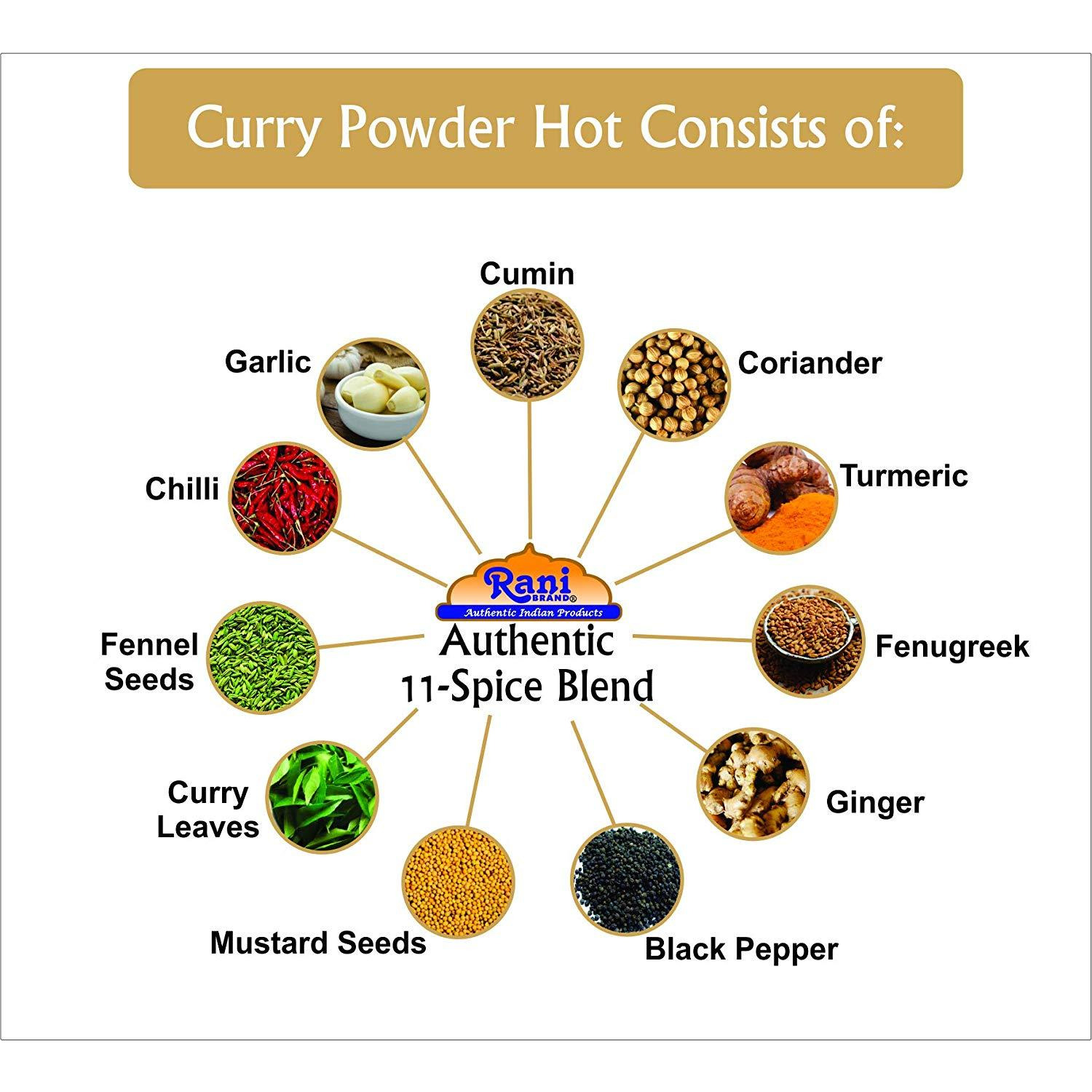 Rani Curry Powder Hot Natural 11-Spice Blend 1lb (16oz) ~ Salt Free | Vegan | Gluten Free Ingredients | NON-GMO