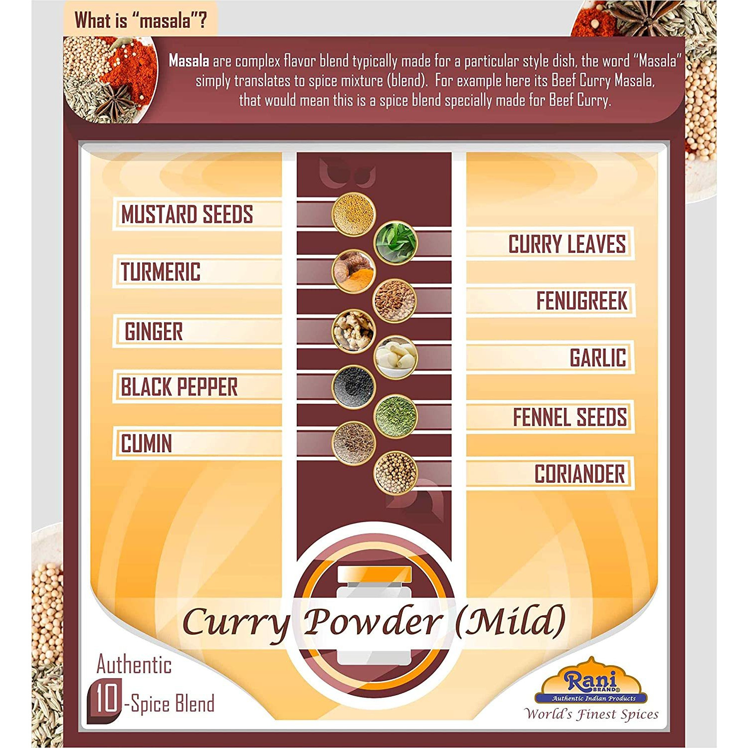 Rani Curry Powder Mild Natural 10-Spice Blend 25 Pound (400 Ounce) 11.36kg ~ Bulk Box ~ Salt Free | Vegan | No Colors | Gluten Friendly | NON-GMO | NO Chili or Peppers