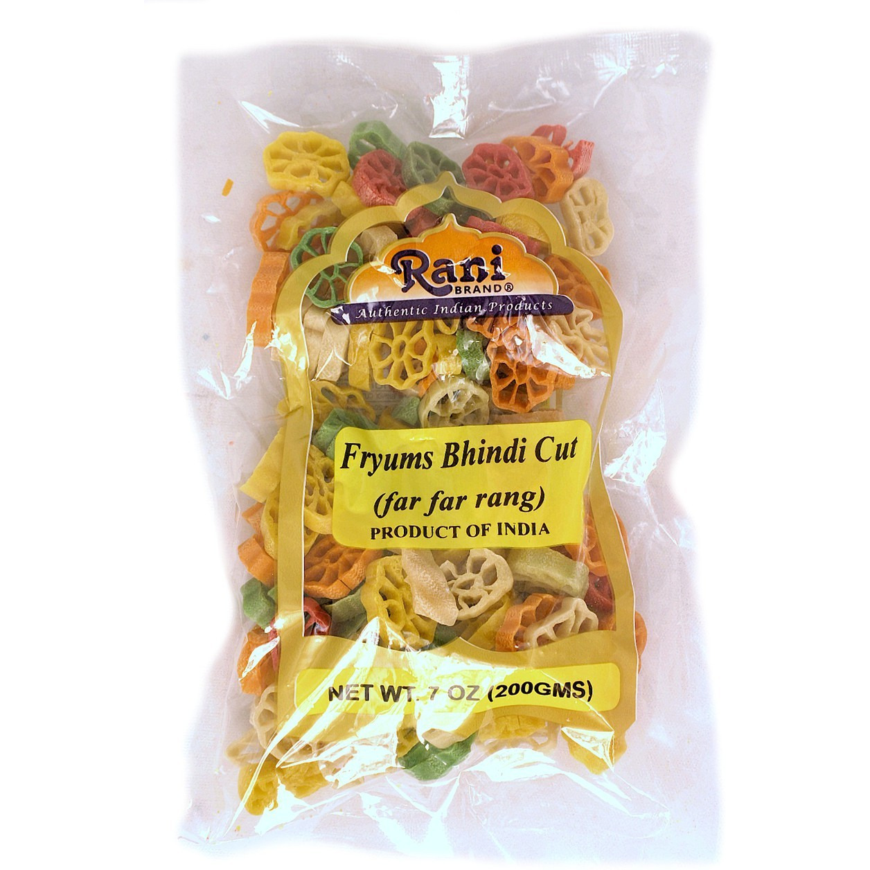 Rani Far Far / Fryums (Wheat & Tapioca Pellet) Bhindi Shape 7oz (200g) ~ Vegan, Uncooked, Used to Make Papad, Bhungra / Chip Snack