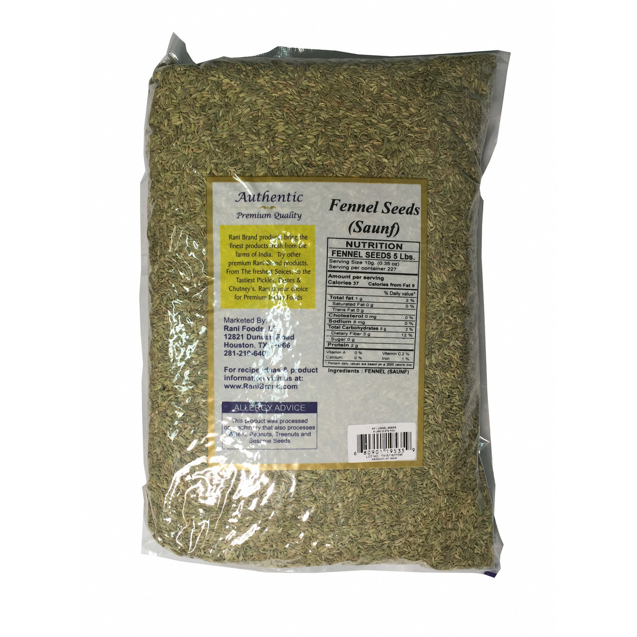 Rani Fennel Seeds 5lbs (2.27kg) Bag ~ Bulk