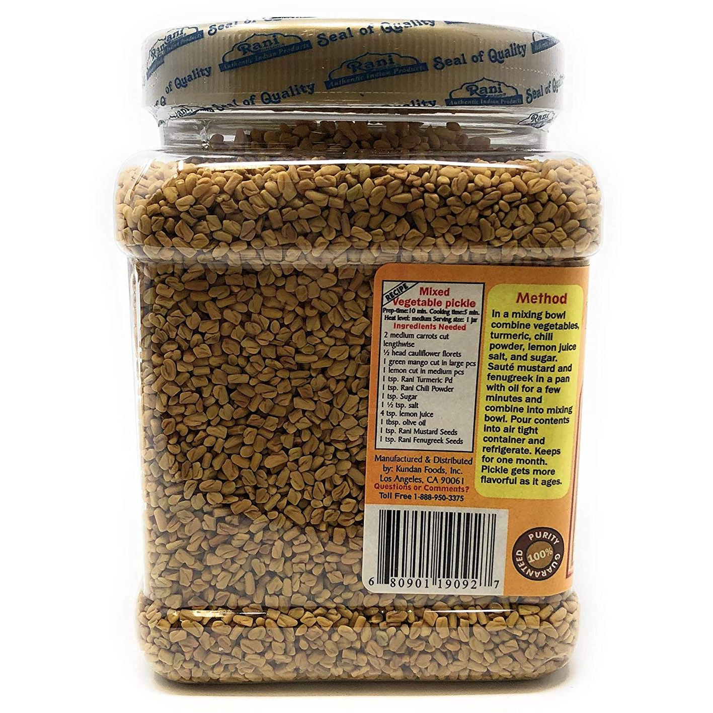 Rani Fenugreek (Methi) Seeds Whole 25oz (1.56lbs) 708g PET Jar, Trigonella foenum graecum ~ All Natural | Vegan | Gluten Friendly | Non-GMO | Indian Origin, used in cooking & Ayurvedic spice