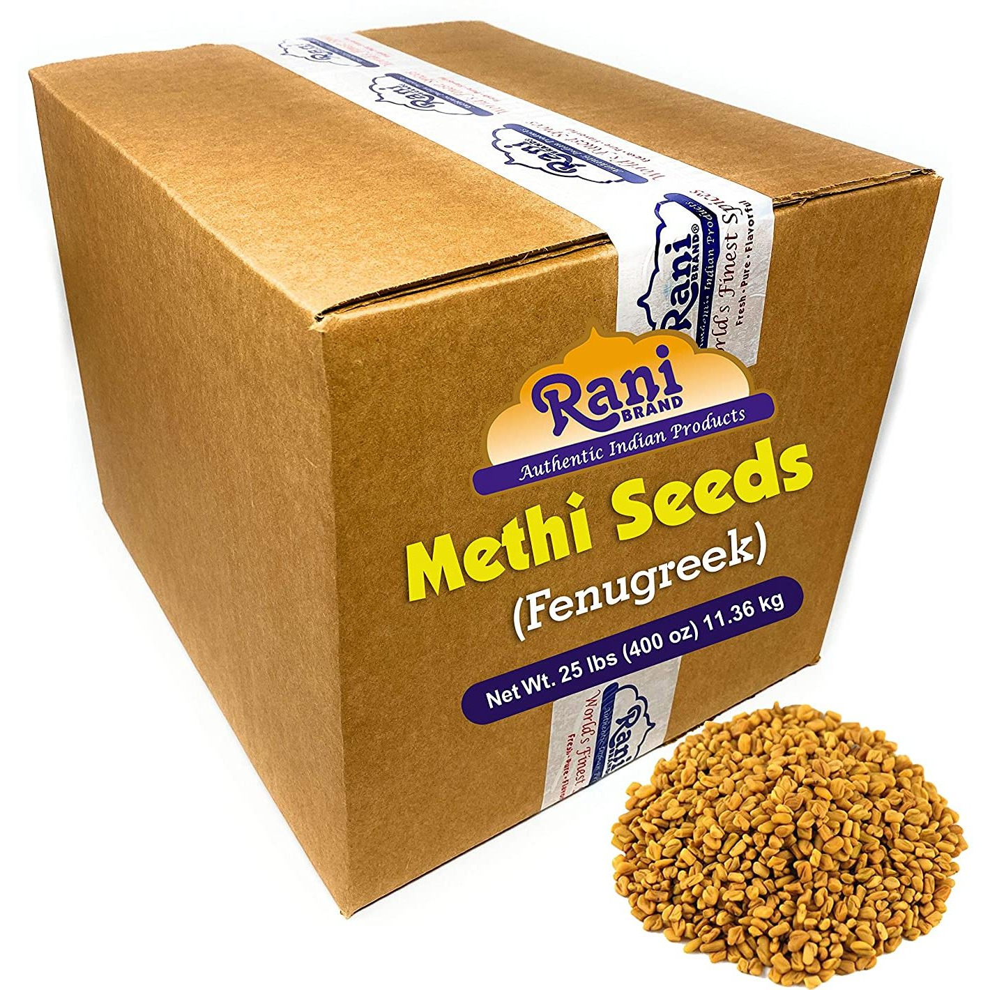 Rani Fenugreek (Methi) Seeds Whole, 25 Pound (400 Ounce) 11.36kg ~ Bulk Box ~ Trigonella foenum graecum~ All Natural | Vegan | Gluten Friendly | Non-GMO | Indian Origin, used in cooking & Ayurvedic spice