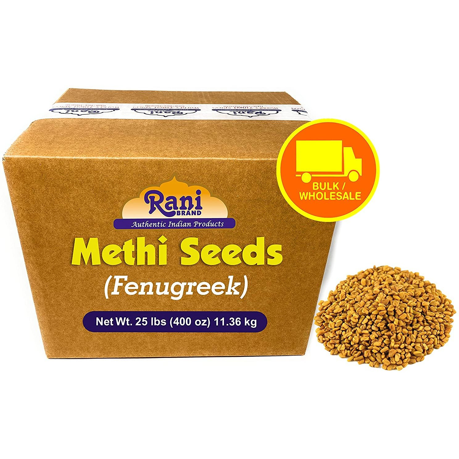 Rani Fenugreek (Methi) Seeds Whole, 25 Pound (400 Ounce) 11.36kg ~ Bulk Box ~ Trigonella foenum graecum~ All Natural | Vegan | Gluten Friendly | Non-GMO | Indian Origin, used in cooking & Ayurvedic spice