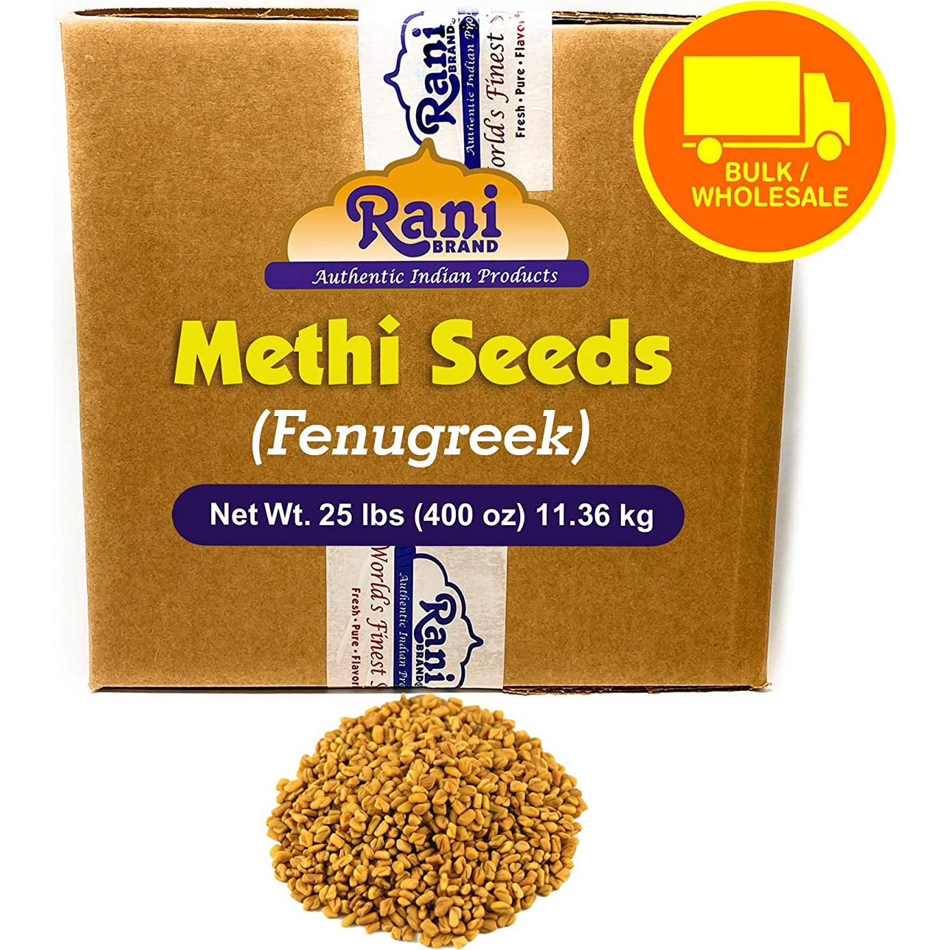 Rani Fenugreek (Methi) Seeds Whole, 25 Pound (400 Ounce) 11.36kg ~ Bulk Box ~ Trigonella foenum graecum~ All Natural | Vegan | Gluten Friendly | Non-GMO | Indian Origin, used in cooking & Ayurvedic spice