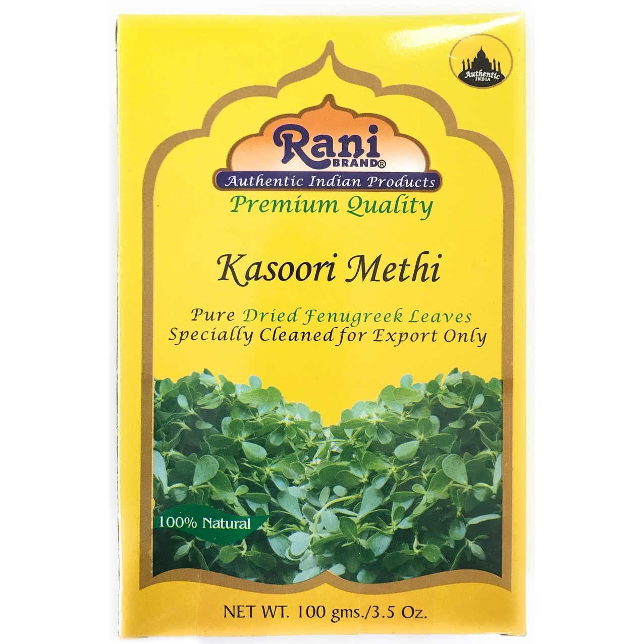 Rani Fenugreek Leaves Dried, All Natural (Kasoori Methi) 100g (3.5oz) ~ Gluten Free Ingredients | NON-GMO ~ Vegan