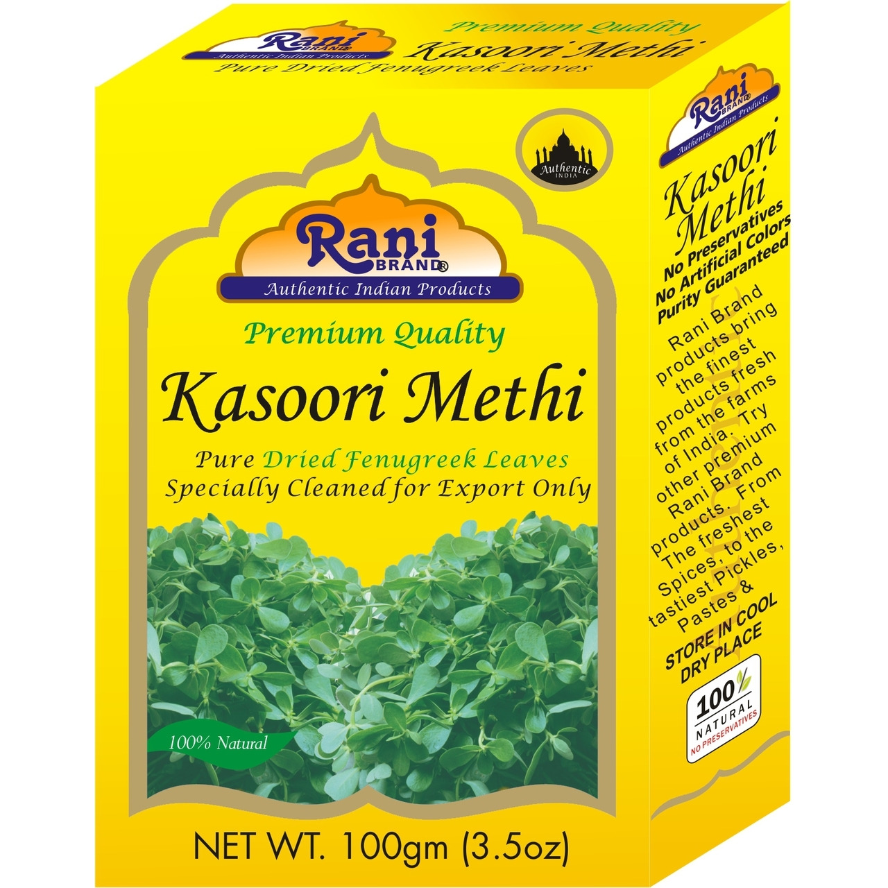 Rani Fenugreek Leaves Dried, All Natural (Kasoori Methi) 100g (3.5oz) ~ Gluten Free Ingredients | NON-GMO ~ Vegan