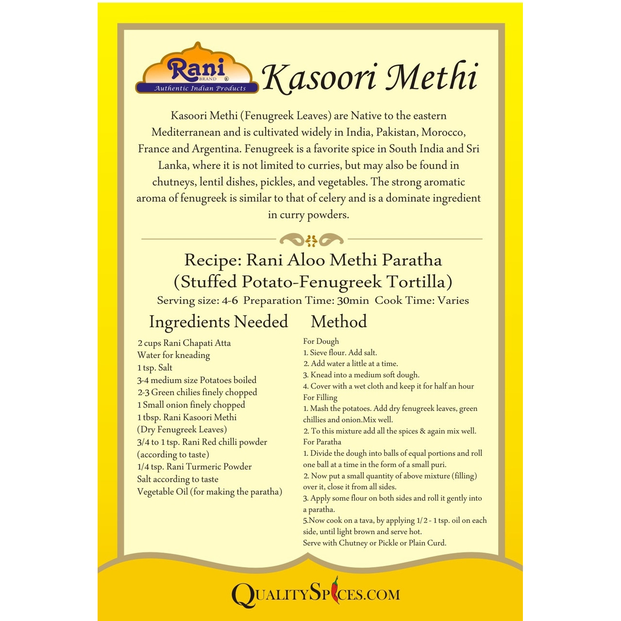 Rani Fenugreek Leaves Dried, All Natural (Kasoori Methi) 28g (1oz) ~ Gluten Free Ingredients | NON-GMO ~ Vegan