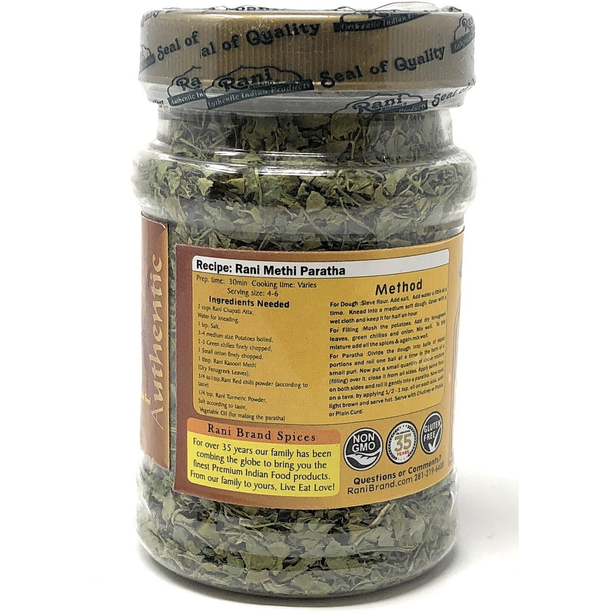 Rani Fenugreek Leaves Dried, All Natural (Kasoori Methi) 28g (1oz) ~ PET Jar | Gluten Friendly | NON-GMO ~ Vegan