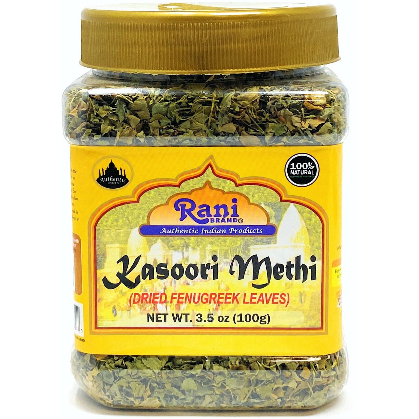 Rani Fenugreek Leaves Dried, All Natural (Kasoori Methi) 3.5oz (100g) PET Jar ~ All Natural | Gluten Friendly | Non-GMO | Vegan