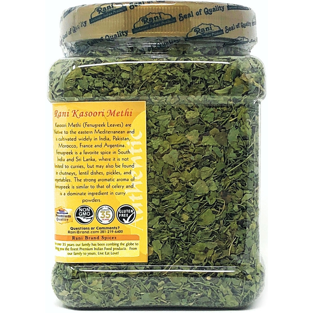 Rani Fenugreek Leaves Dried, All Natural (Kasoori Methi) 3.5oz (100g) PET Jar ~ All Natural | Gluten Friendly | Non-GMO | Vegan