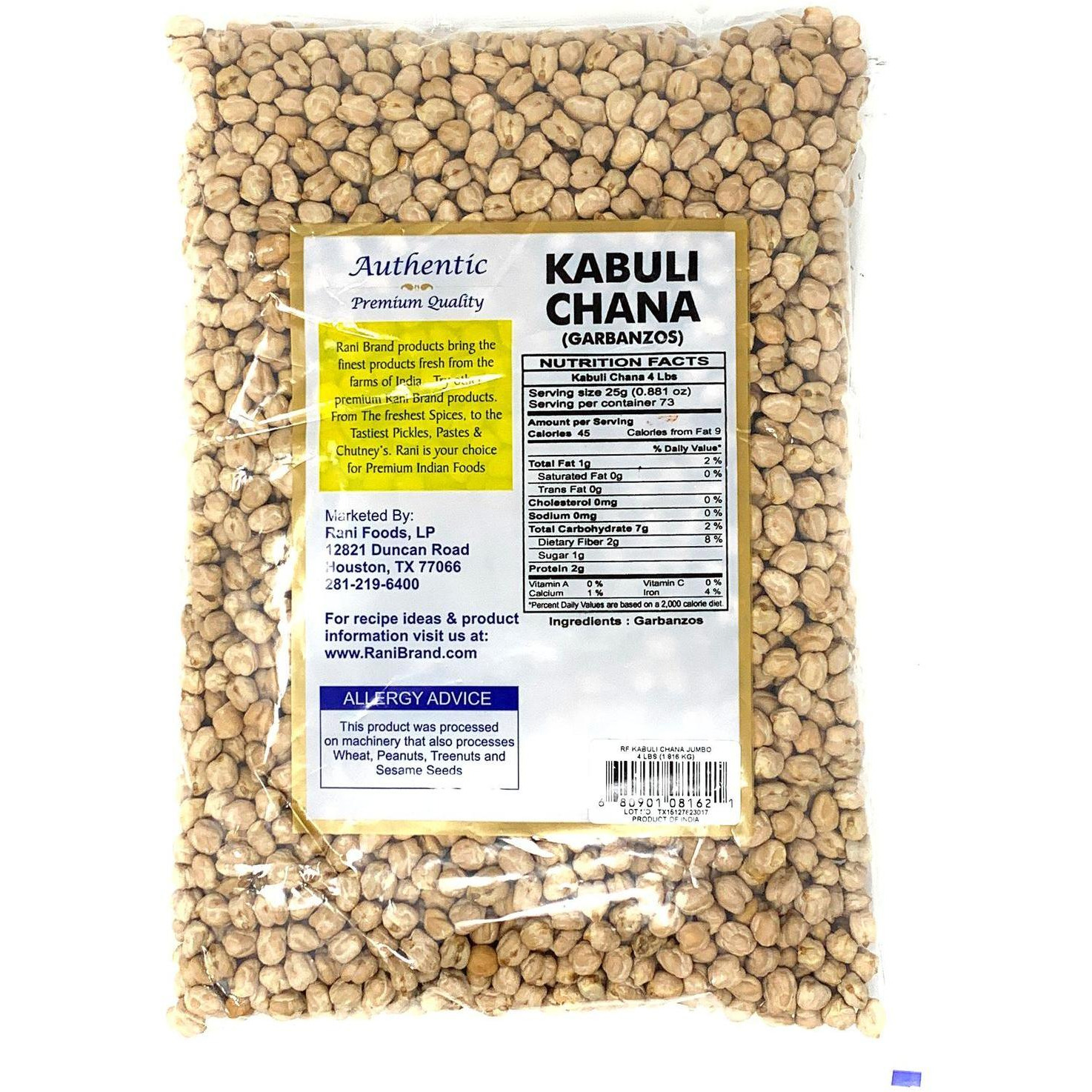 Rani Garbanzo Beans (Kabuli Chana) 4lbs (64oz) ~ All Natural | Vegan | Gluten Friendly | NON-GMO | Indian Origin