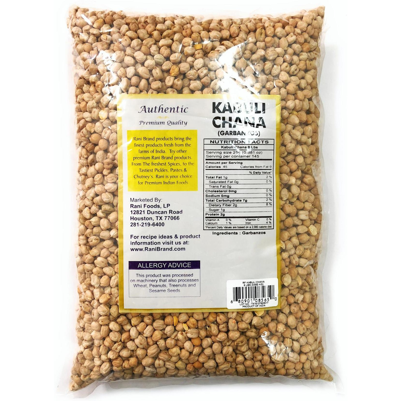 Rani Garbanzo Beans (Kabuli Chana) 8lbs (128oz) Bulk ~ All Natural | Vegan | Gluten Friendly | NON-GMO | Indian Origin