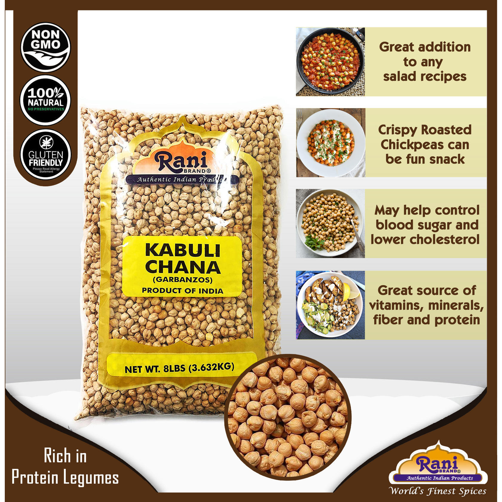 Rani Garbanzo Beans (Kabuli Chana) 8lbs (128oz) Bulk ~ All Natural | Vegan | Gluten Friendly | NON-GMO | Indian Origin