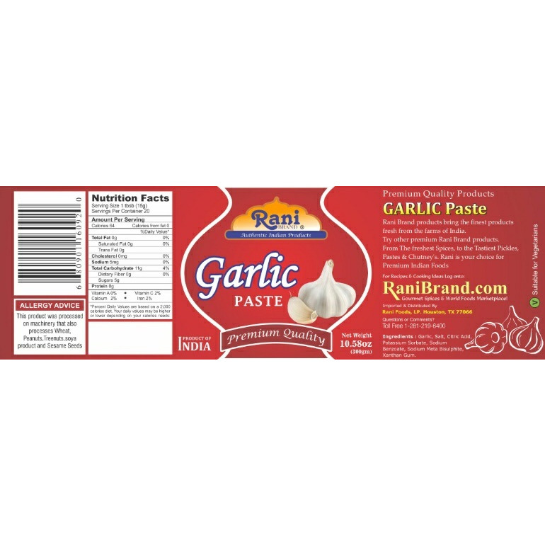 Rani Garlic Cooking Paste 10.5oz (300g) ~ Vegan | Gluten Free | NON-GMO | No Colors | Indian Origin