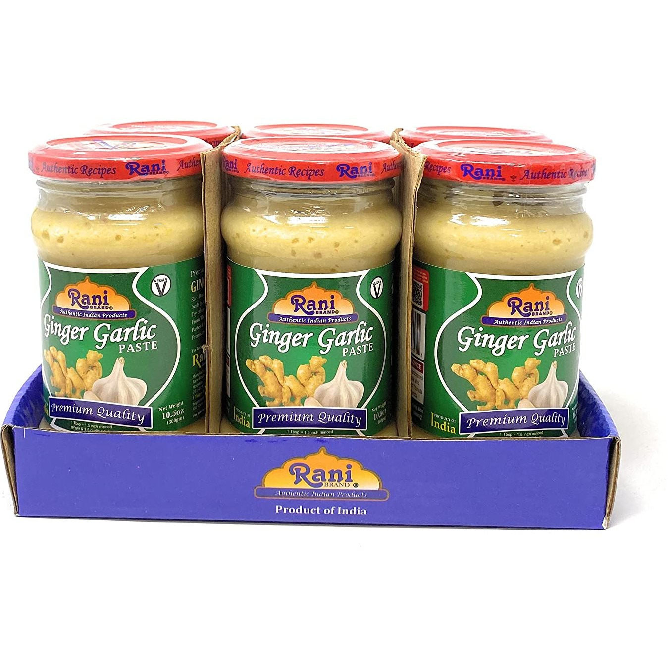 Rani Ginger-Garlic Cooking Paste 10.58oz (300g) ~ Pack of 6 ~ Vegan | Glass Jar | Gluten Free | NON-GMO | No Colors | Indian Origin