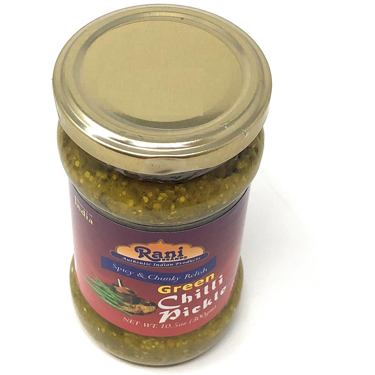 Rani Green Chilli Pickle Hot (Achar, Spicy Indian Relish) 10.5oz (300g) ~ Glass Jar, All Natural | Vegan | Gluten Free | NON-GMO | No Colors | Popular Indian Condiment, Indian Origin