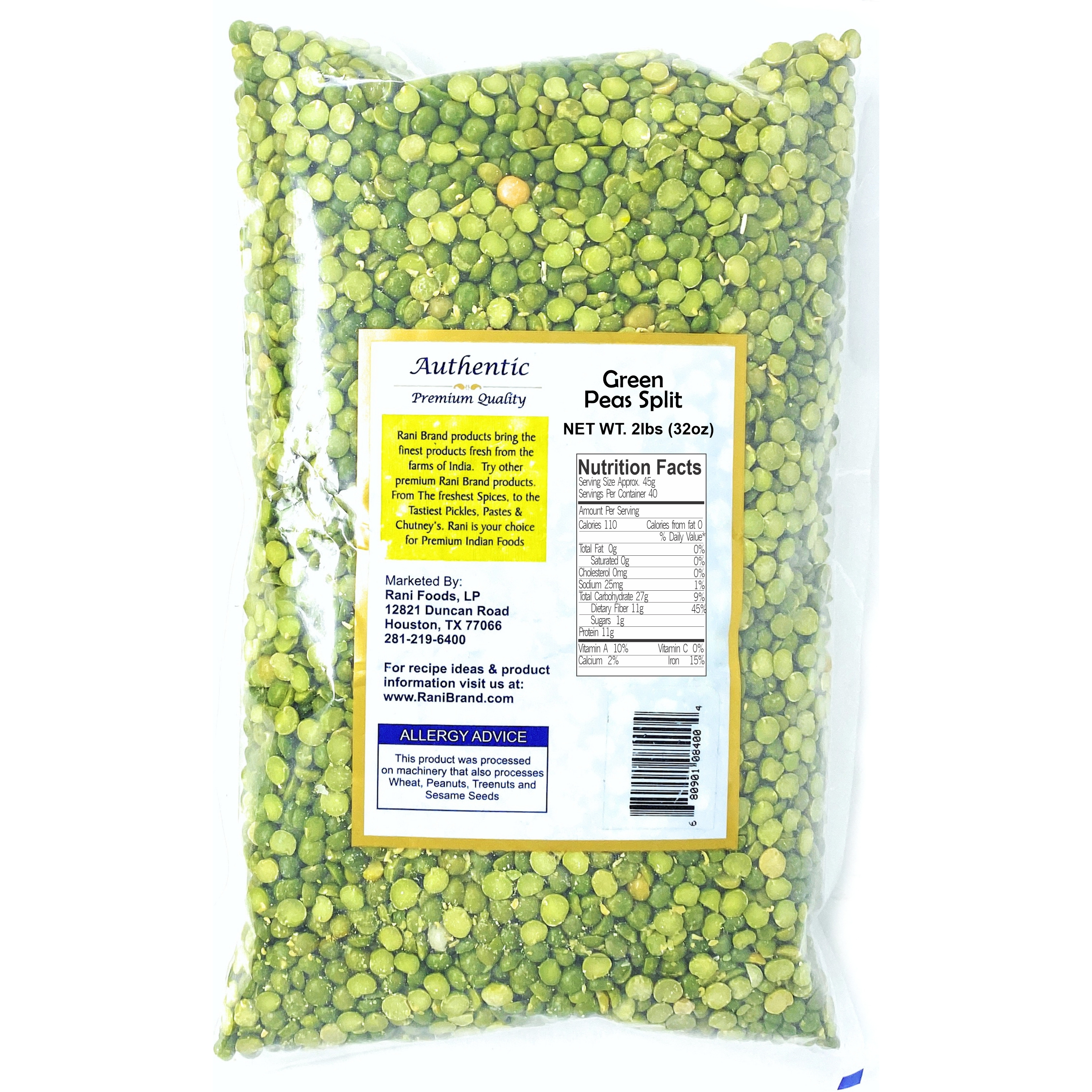 Rani Green Peas Split, Dried (Vatana, Matar) 2lbs (32oz) ~ All Natural | Vegan | Gluten Friendly | Product of USA