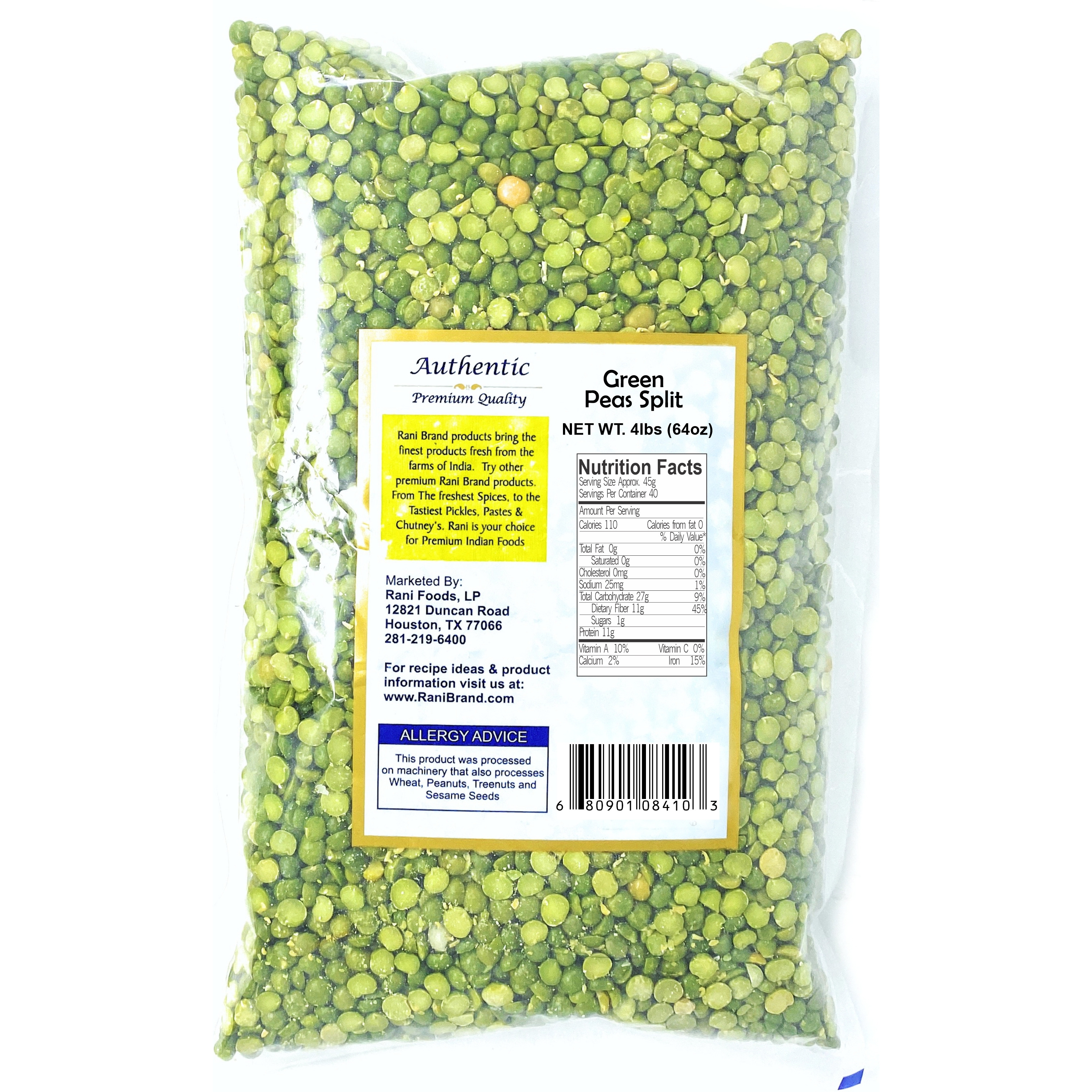 Rani Green Peas Split, Dried (Vatana, Matar) 4lbs (64oz) ~ All Natural | Vegan | Gluten Friendly | Product of USA