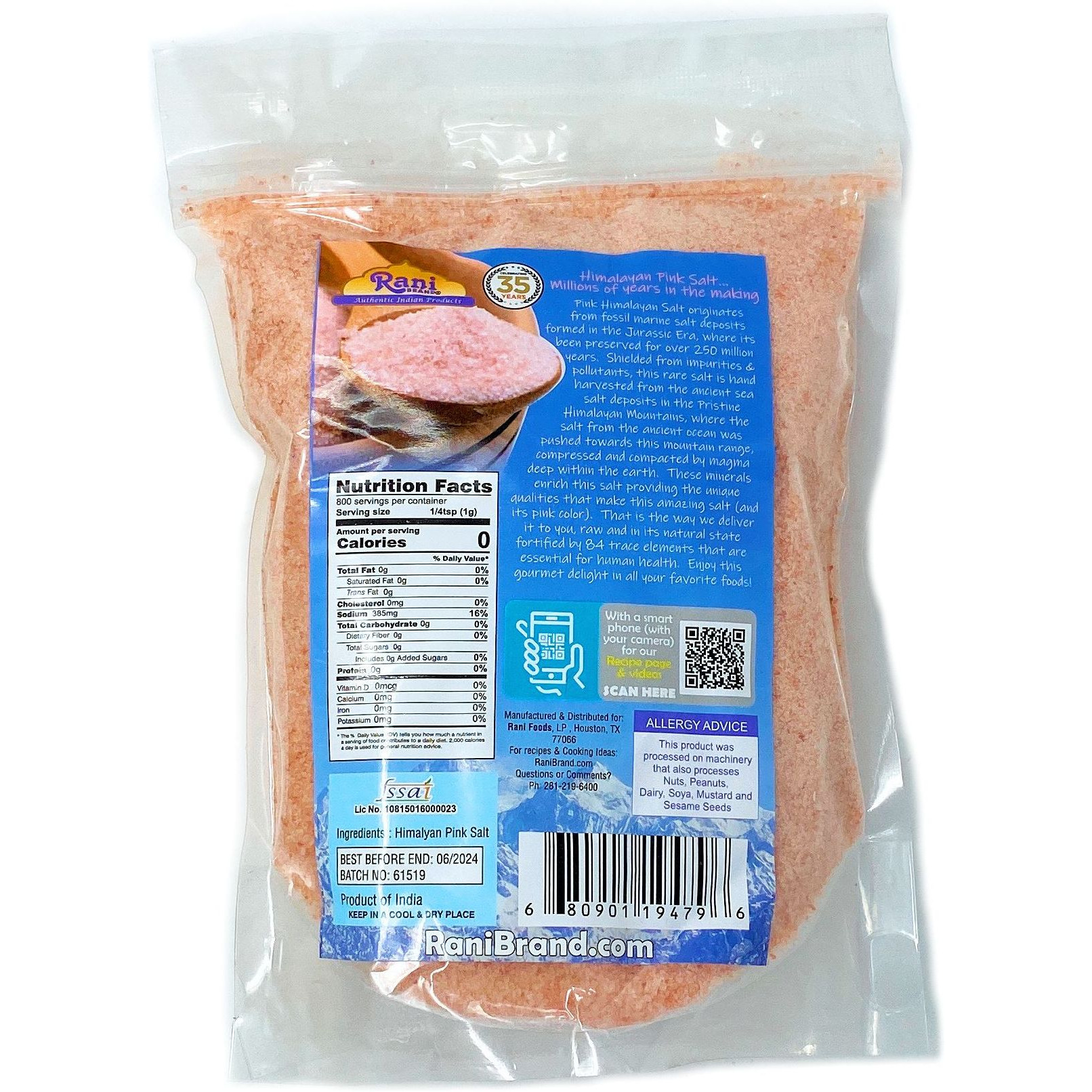 Rani Himalayan Pink Salt Coarse (84 Essential Trace Minerals) 800g (28oz) ~ All Natural | Vegan | Gluten Friendly | NON-GMO