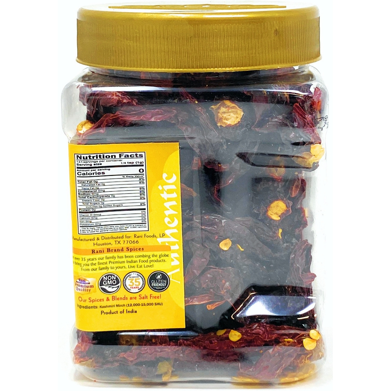 Rani Kashmiri Chilli (Deggi Mirch, Low Heat) Whole Indian Spice 5oz (141g) PET Jar ~ All Natural, Salt-Free | Vegan | No Colors | Gluten Friendly | NON-GMO | Indian Origin