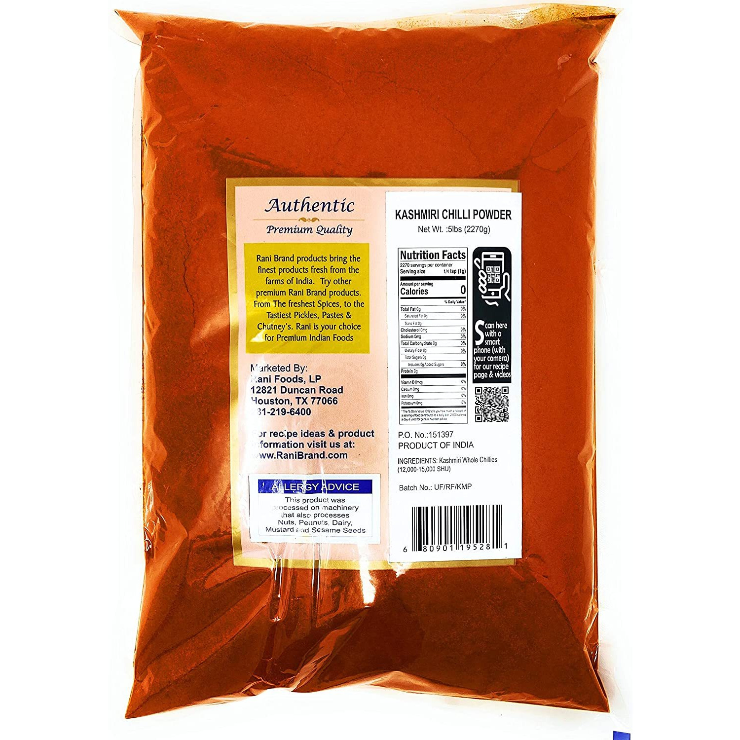 Rani Kashmiri Chilli Powder (Deggi Mirch, Low Heat) Ground Indian Spice 5lbs (80oz) 5 Pounds, Bulk ~ All Natural, Salt-Free | Vegan | No Colors | Gluten Friendly | NON-GMO | Indian Origin