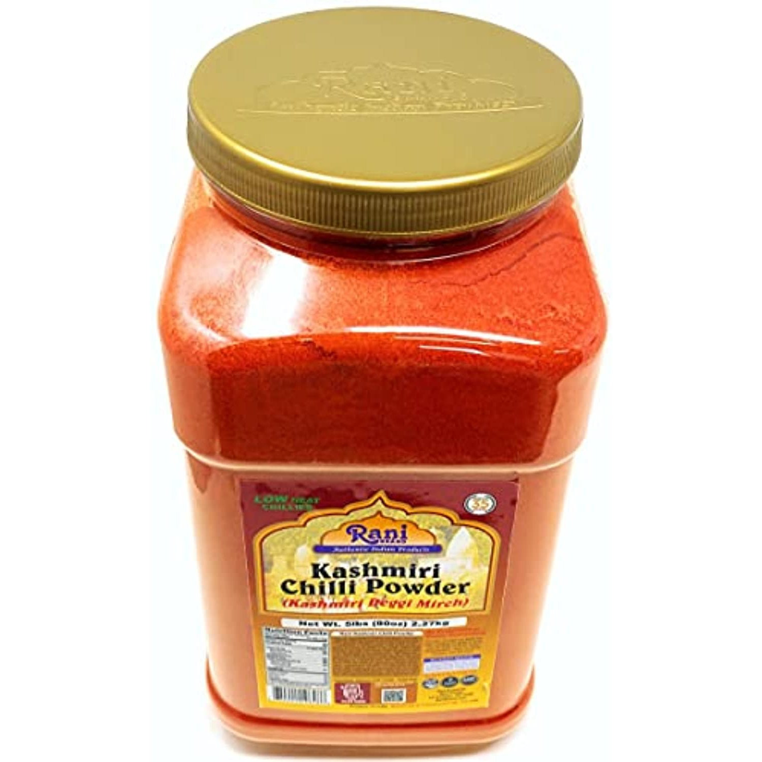 Rani Kashmiri Chilli Powder (Deggi Mirch, Low Heat) Ground Indian Spice 80oz (5lbs) 2.27kg PET Jar ~ All Natural | Salt-Free | Vegan | No Colors | Gluten Friendly | NON-GMO | Indian Origin