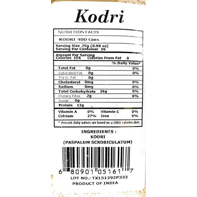 Rani Kodri (Polished Kodo Millet Seeds) Ancient Grains 400g (14oz) ~ All Natural | Gluten Friendly | NON-GMO | Vegan | Indian Origin (Varagu/Kodra/Harka)