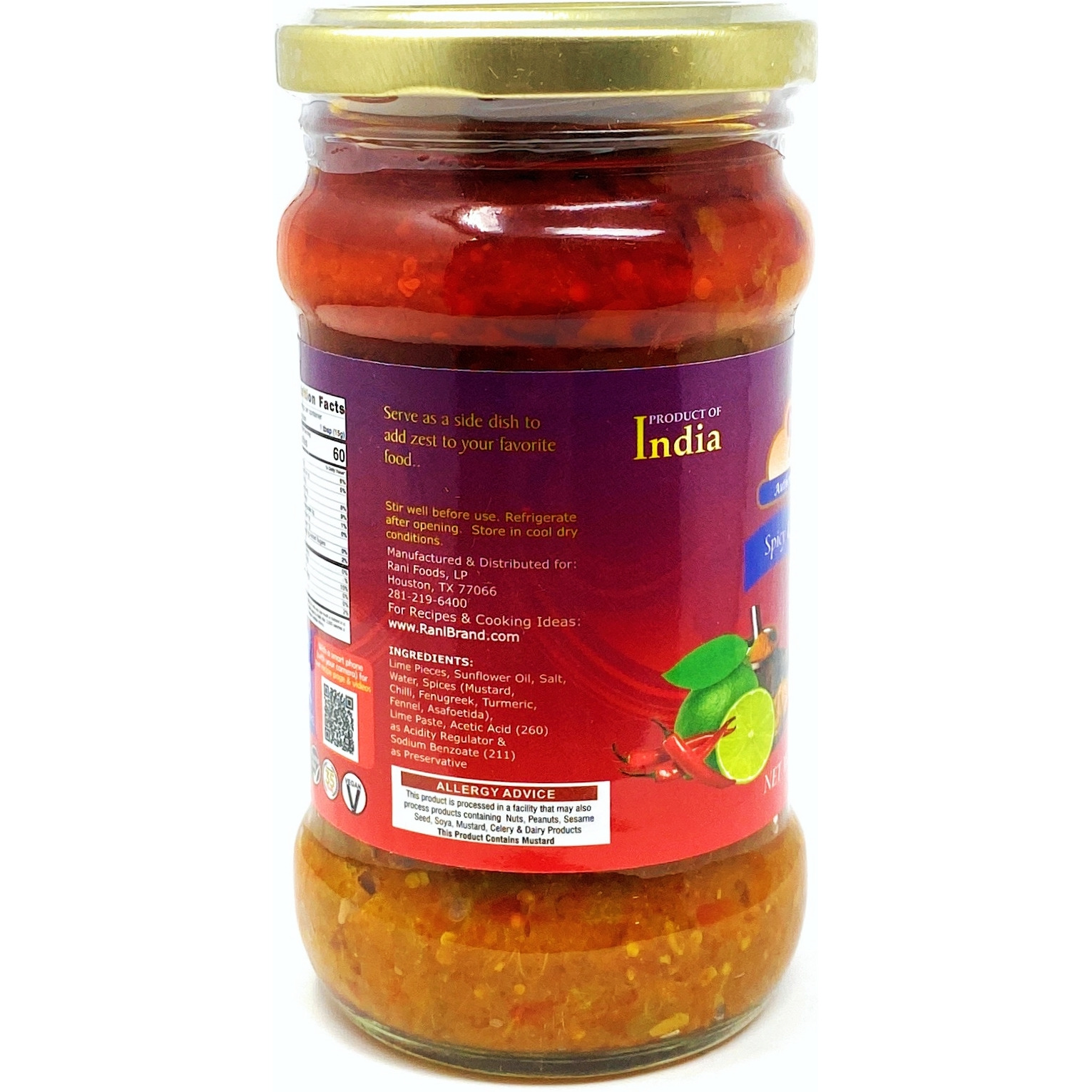 Rani Lime Pickle Hot (Achar, Spicy Indian Relish) 10.5oz (300g) ~ Glass Jar, All Natural | Vegan | Gluten Free | NON-GMO | No Colors | Popular Indian Condiment, Indian Origin