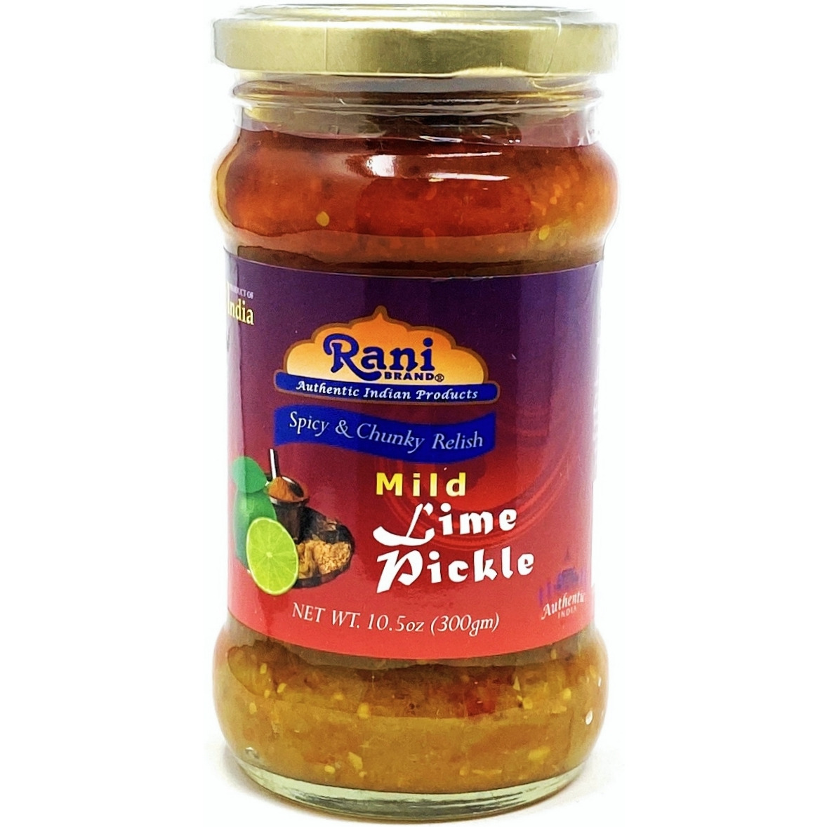 Rani Lime Pickle Mild (Achar, Spicy Indian Relish) 10.5oz (300g) ~ Glass Jar, All Natural | Vegan | Gluten Free | NON-GMO | No Colors | Popular Indian Condiment, Indian Origin