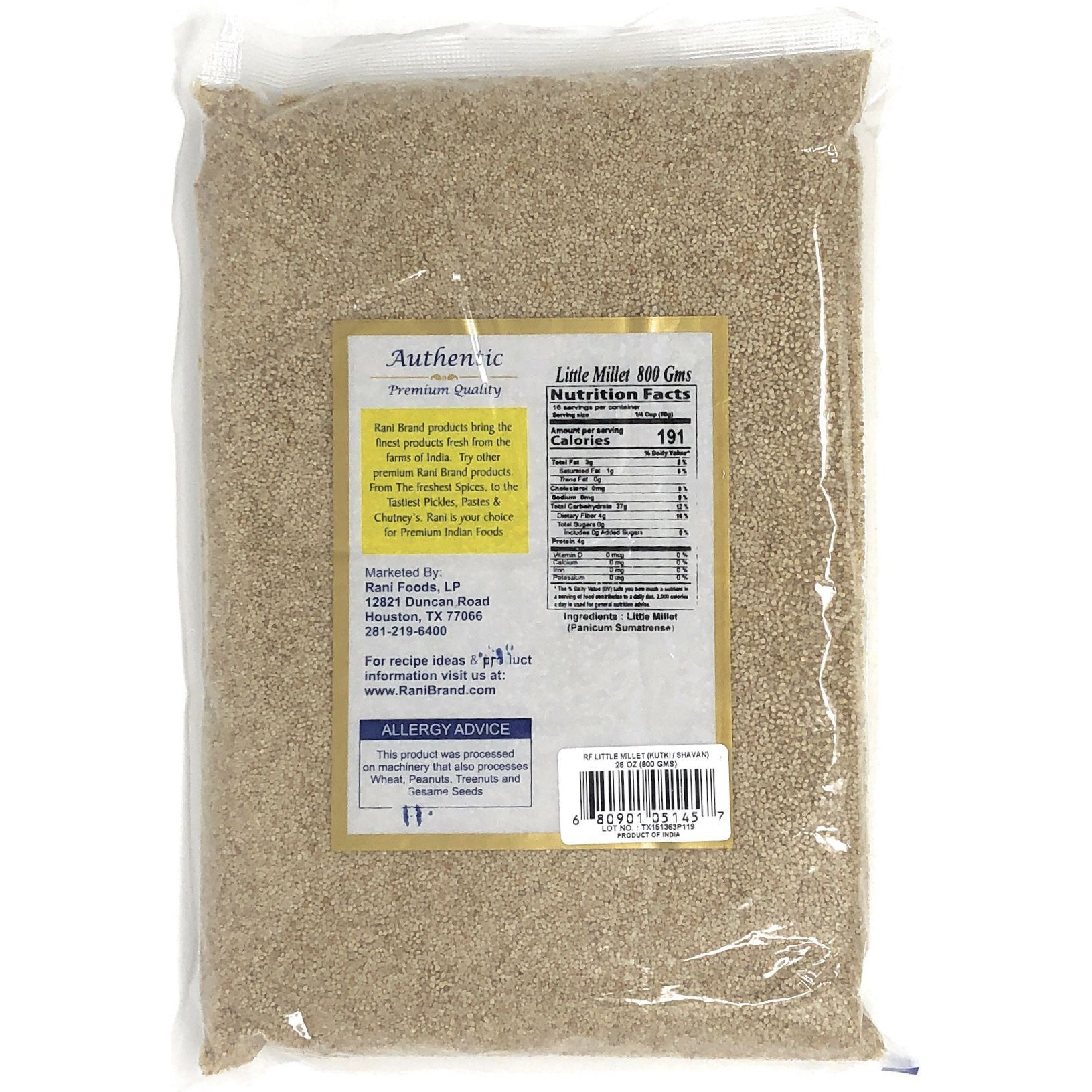 Rani Little Millet (Panicum Sumatrense) Whole Ancient Grain Seeds 28oz (800g) ~ All Natural | Gluten Friendly | NON-GMO | Vegan | Indian Origin | Kutki / Shavan / Saamai / Sama Kannada