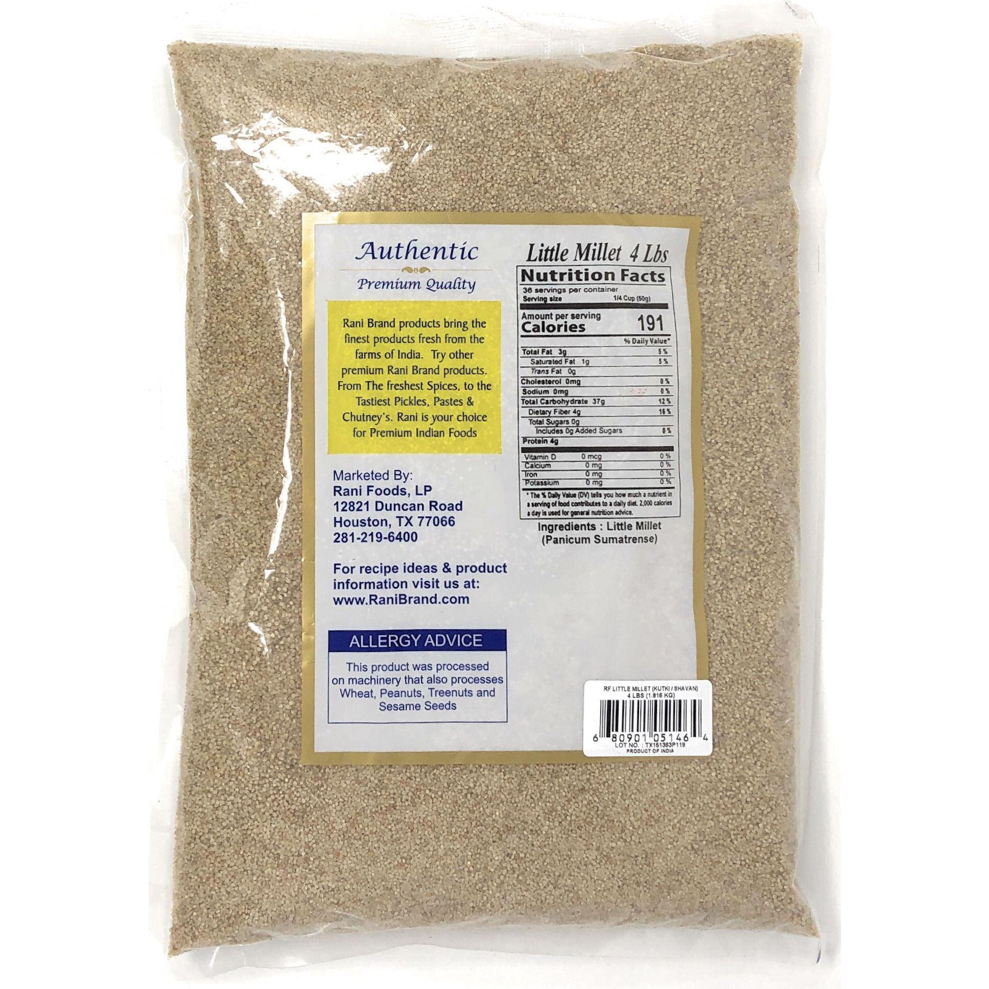 Rani Little Millet (Panicum Sumatrense) Whole Ancient Grain Seeds 4 Pound, 4lbs (64oz) ~ All Natural | Gluten Friendly | NON-GMO | Vegan | Indian Origin | Kutki / Shavan / Saamai / Sama Kannada