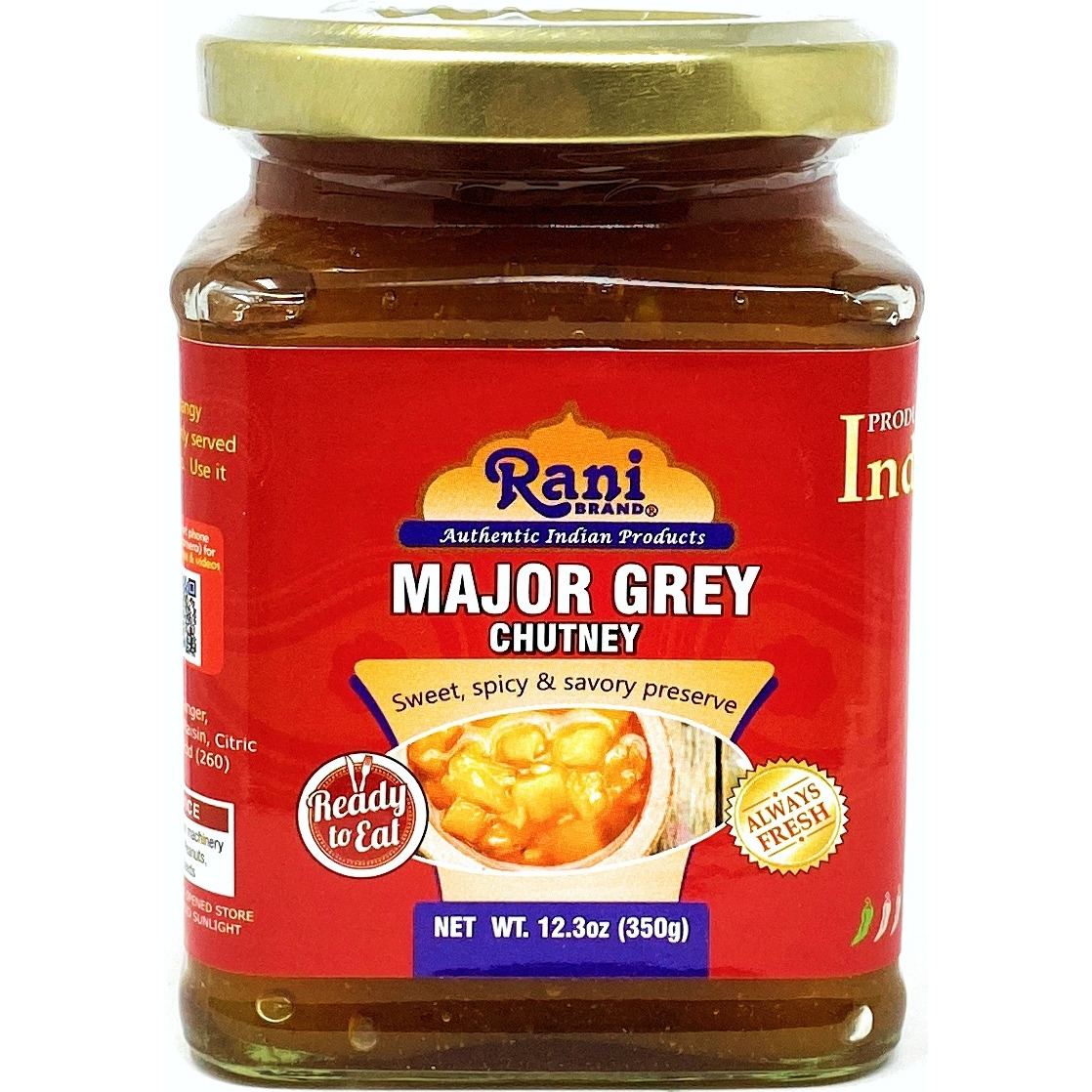 Rani Major Grey Mango Chutney (Indian Preserve) 10.5oz (300g) Glass Jar, Ready to eat, Vegan ~ Gluten Free,  All Natural, NON-GMO