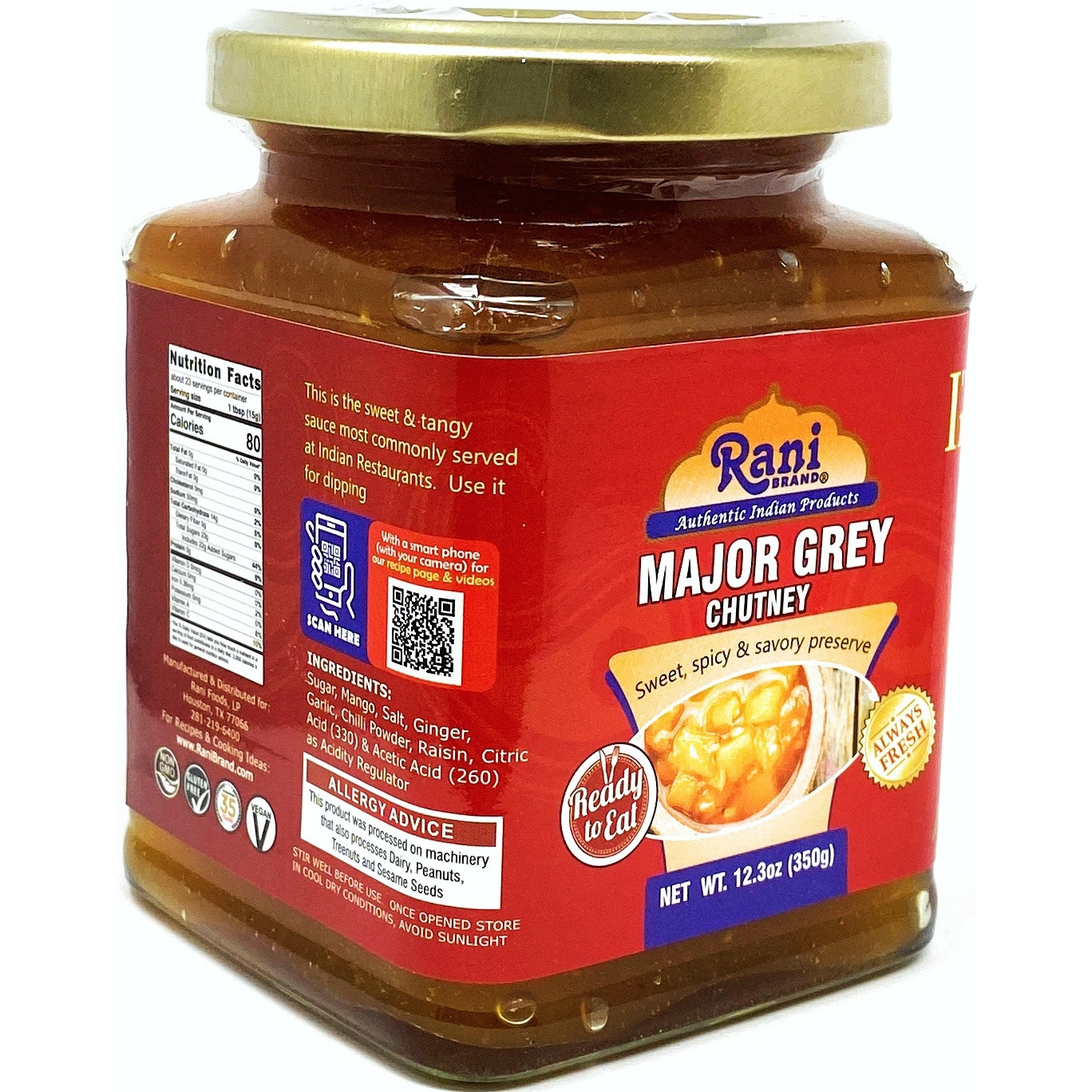 Rani Major Grey Mango Chutney (Indian Preserve) 10.5oz (300g) Glass Jar, Ready to eat, Vegan ~ Gluten Free,  All Natural, NON-GMO