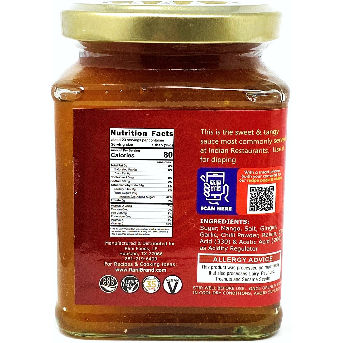 Rani Major Grey Mango Chutney (Indian Preserve) 10.5oz (300g) Glass Jar, Ready to eat, Vegan ~ Gluten Free,  All Natural, NON-GMO