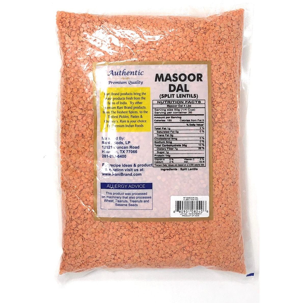 Rani Masoor Dal (Indian Red Lentils) Split Gram 4lb (64oz)