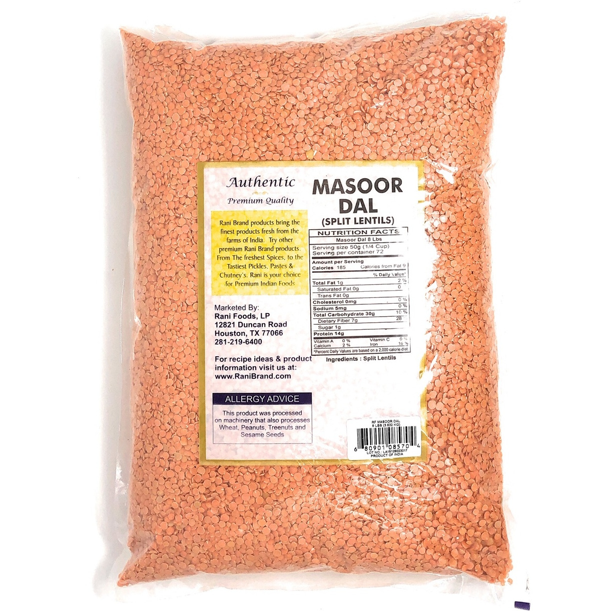 Rani Masoor Dal (Indian Red Lentils) Split Gram 8lb (128oz) Bulk ~ All Natural | Gluten Friendly Ingredients | NON-GMO | Vegan | Indian Origin