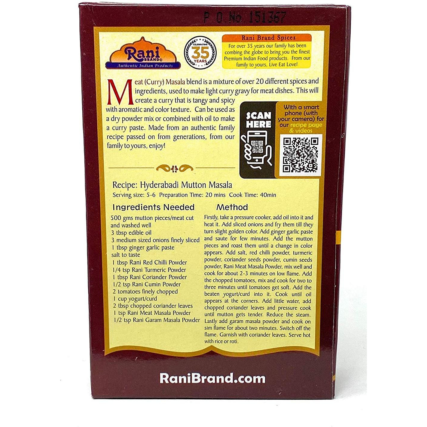 Rani Meat Curry Masala 21-Spice Blend 3.5oz (100g) ~ All Natural | Vegan | No Colors | Gluten Friendly Ingredients | NON-GMO | Indian Origin